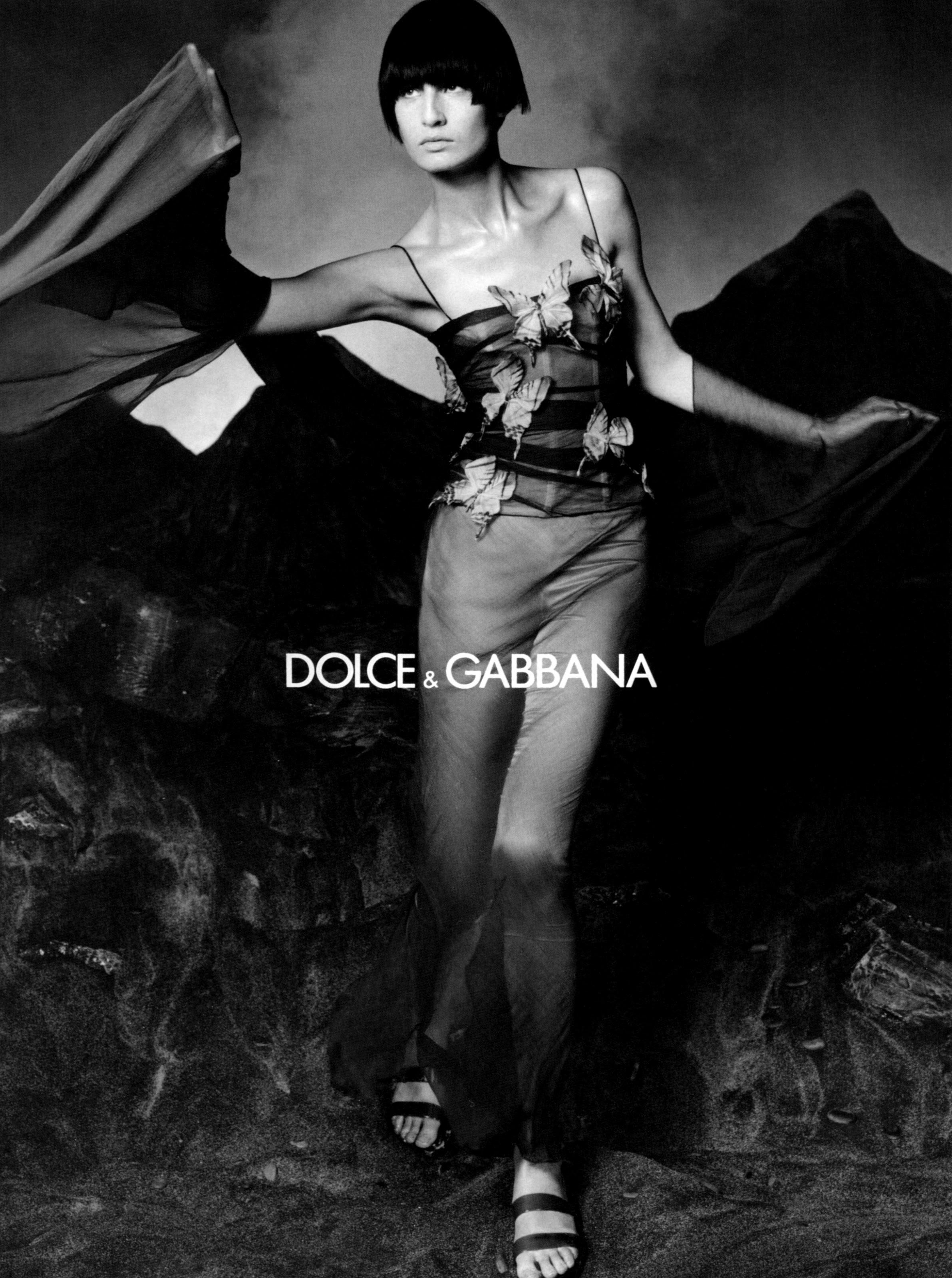 Black Dolce & Gabbana black silk chiffon butterfly evening dress, ss 1998  For Sale