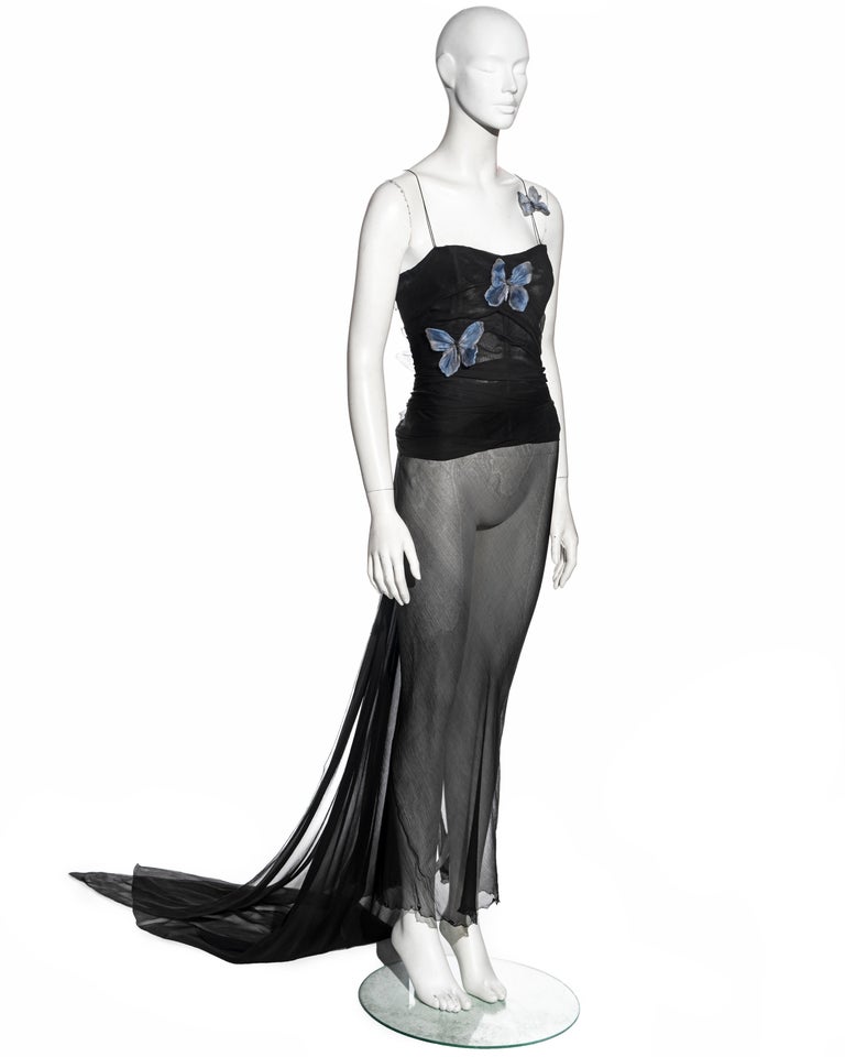 Dolce & Gabbana black silk chiffon butterfly evening dress, ss 1998  For Sale 2