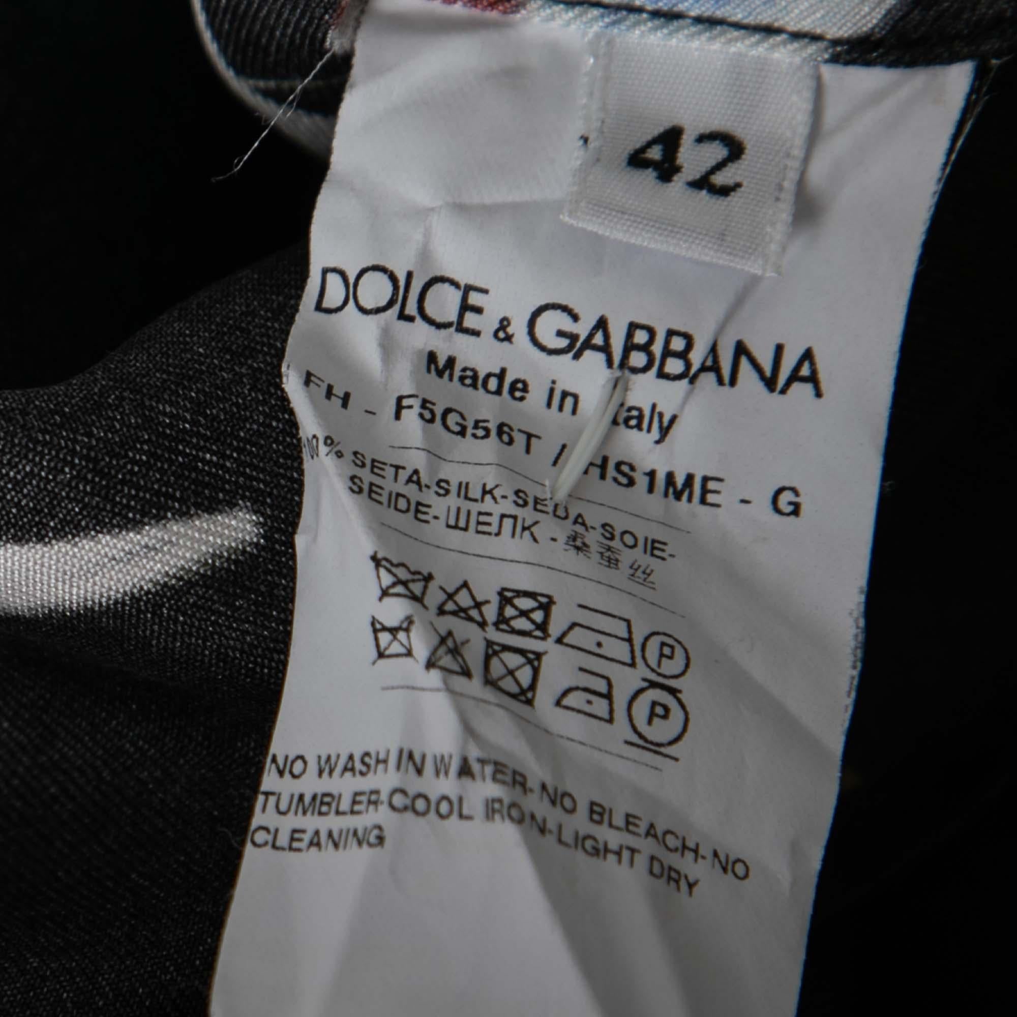 Dolce & Gabbana Black Silk Cocktail Print Button Front Pajama Shirt M In Good Condition In Dubai, Al Qouz 2