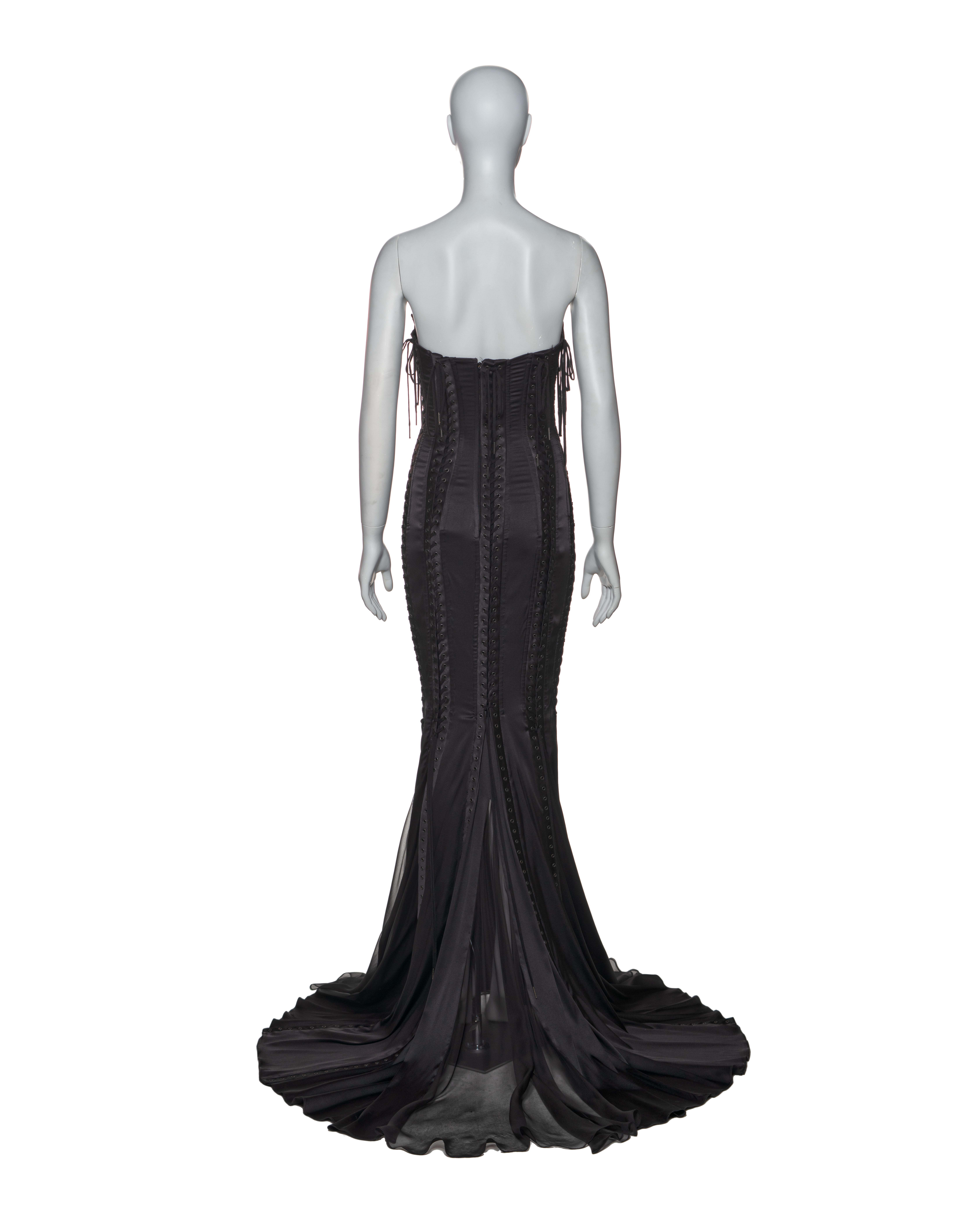 Dolce & Gabbana Black Silk Corset Evening Dress with Chiffon Train, FW 2003 7