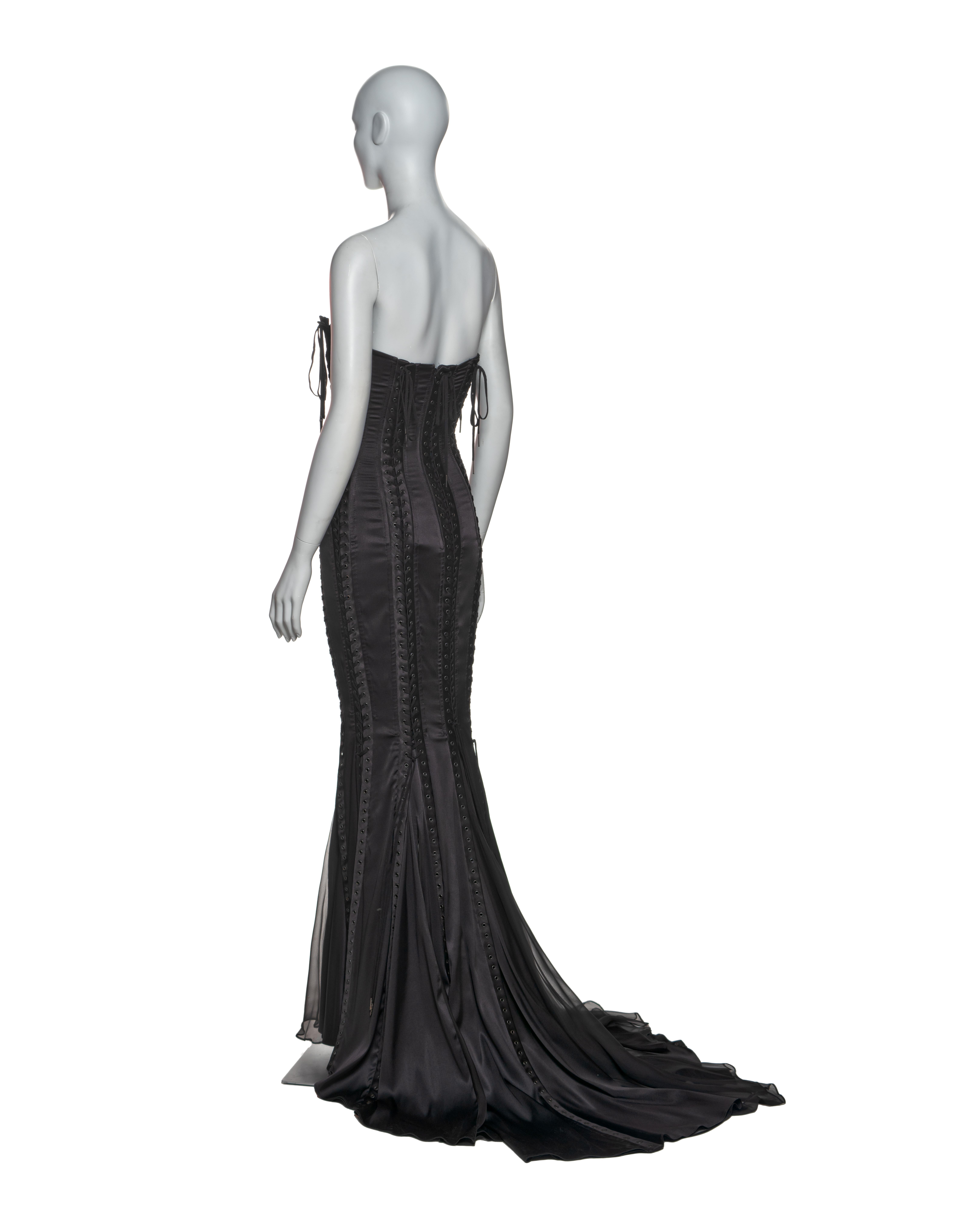 Dolce & Gabbana Black Silk Corset Evening Dress with Chiffon Train, FW 2003 9