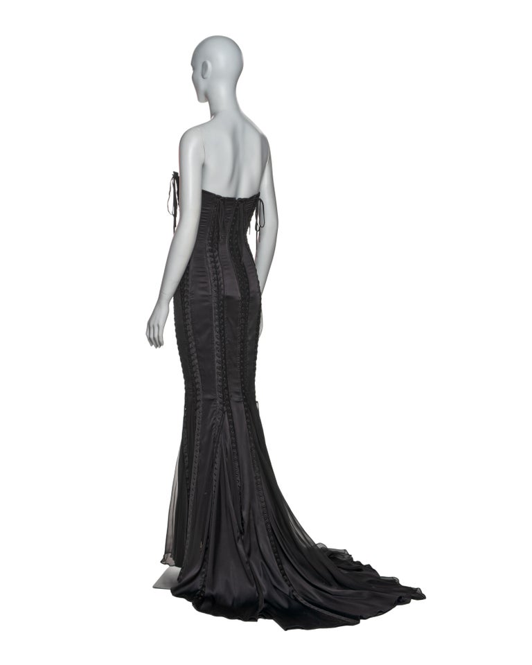 Dolce and Gabbana Black Silk Corset Evening Dress with Chiffon Train, FW  2003 at 1stDibs