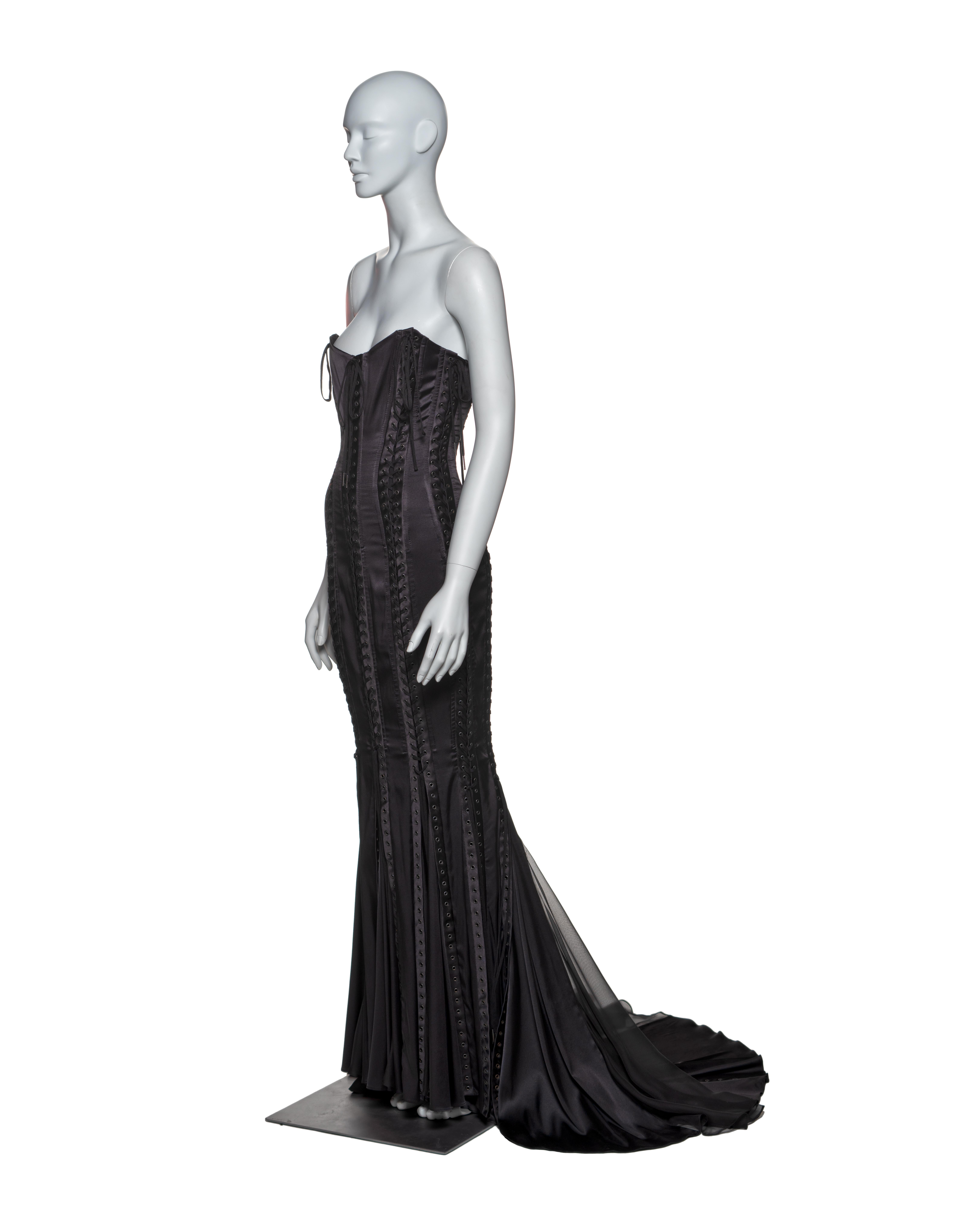 Dolce & Gabbana Black Silk Corset Evening Dress with Chiffon Train, FW 2003 10