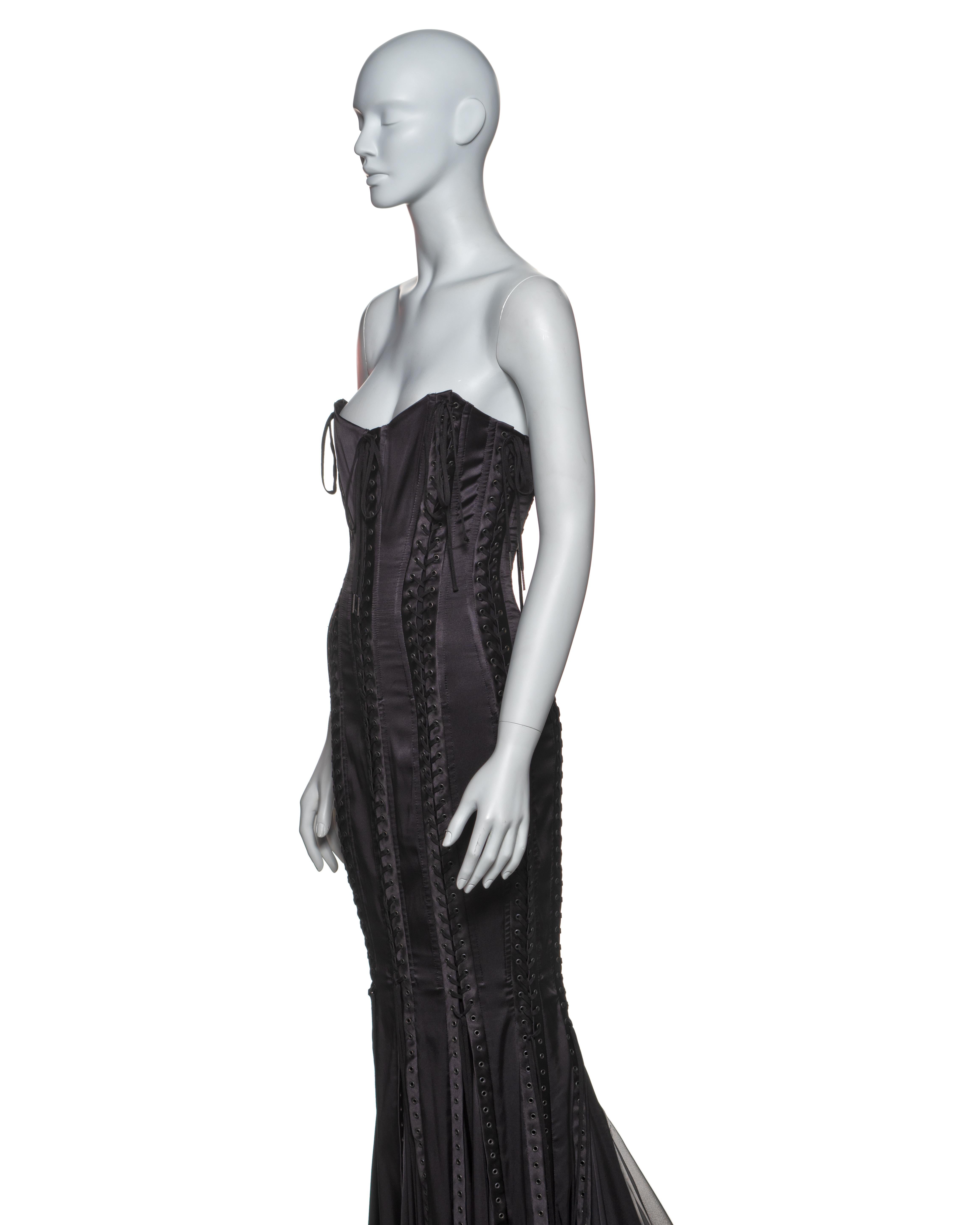 Dolce & Gabbana Black Silk Corset Evening Dress with Chiffon Train, FW 2003 11