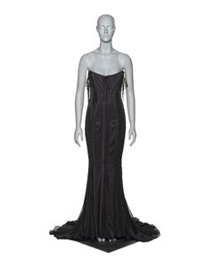 Dolce & Gabbana Black Silk Corset Evening Dress with Chiffon Train, FW 2003