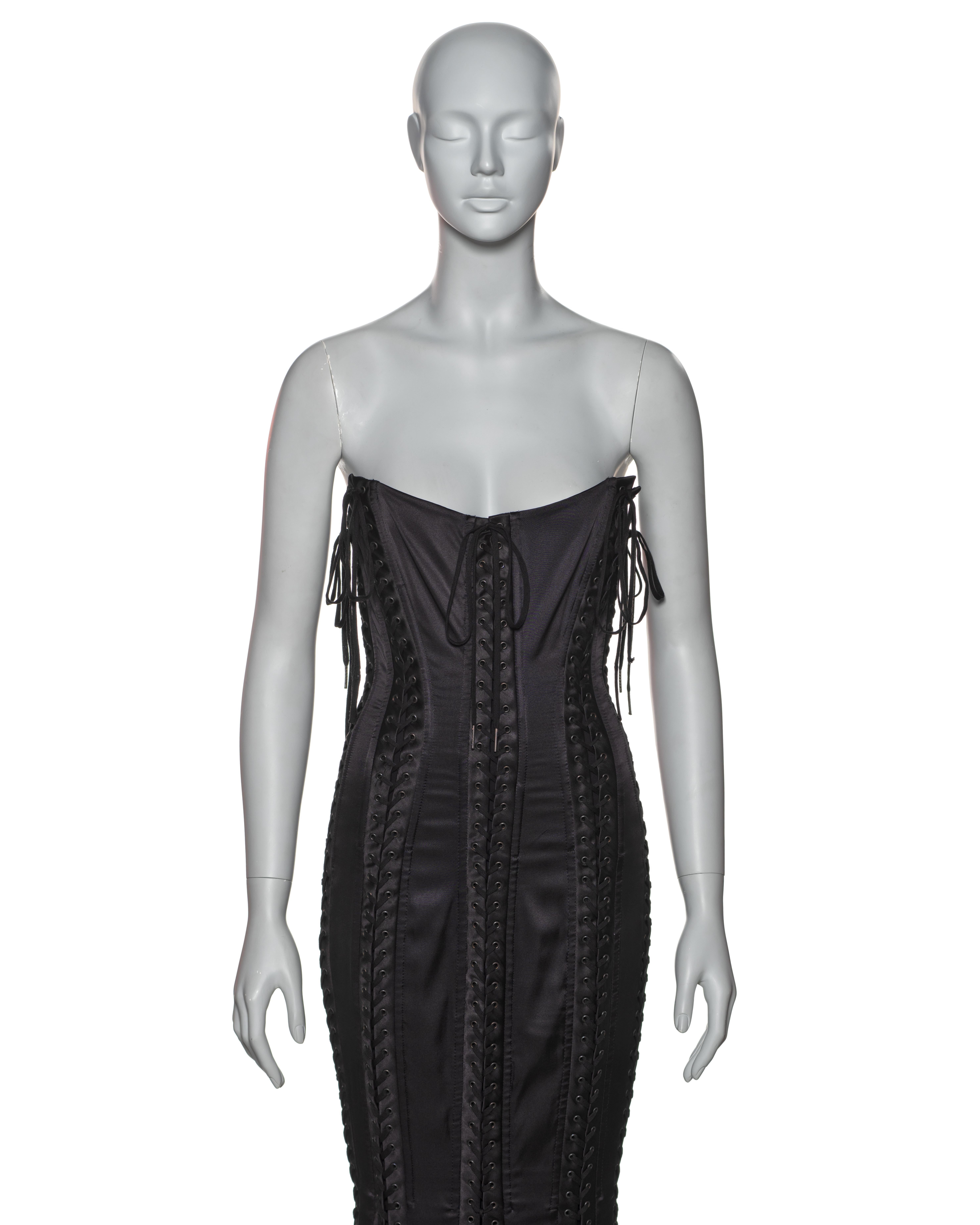 Women's Dolce & Gabbana Black Silk Corset Evening Dress with Chiffon Train, FW 2003