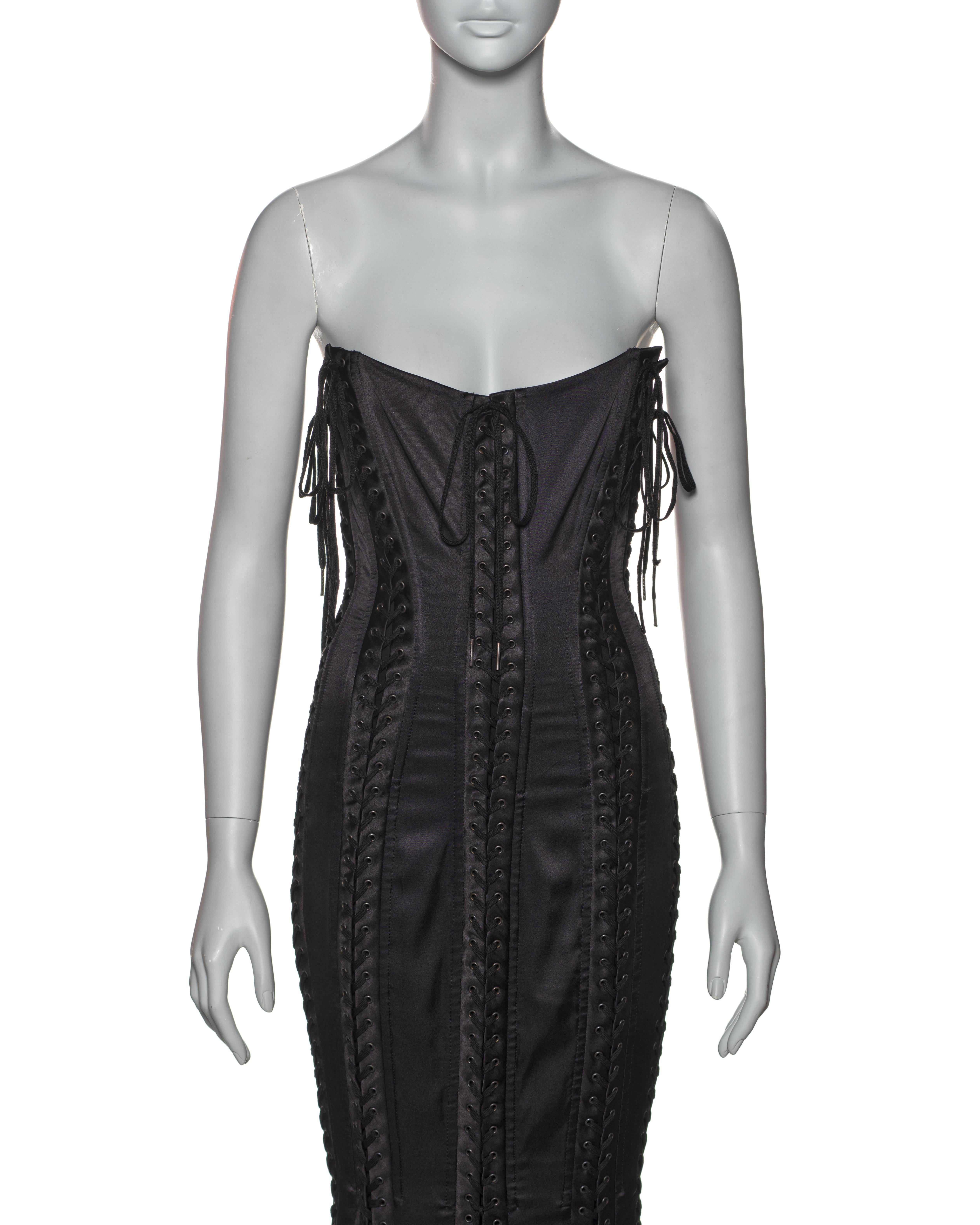 Dolce & Gabbana Black Silk Corset Evening Dress with Chiffon Train, FW 2003 1