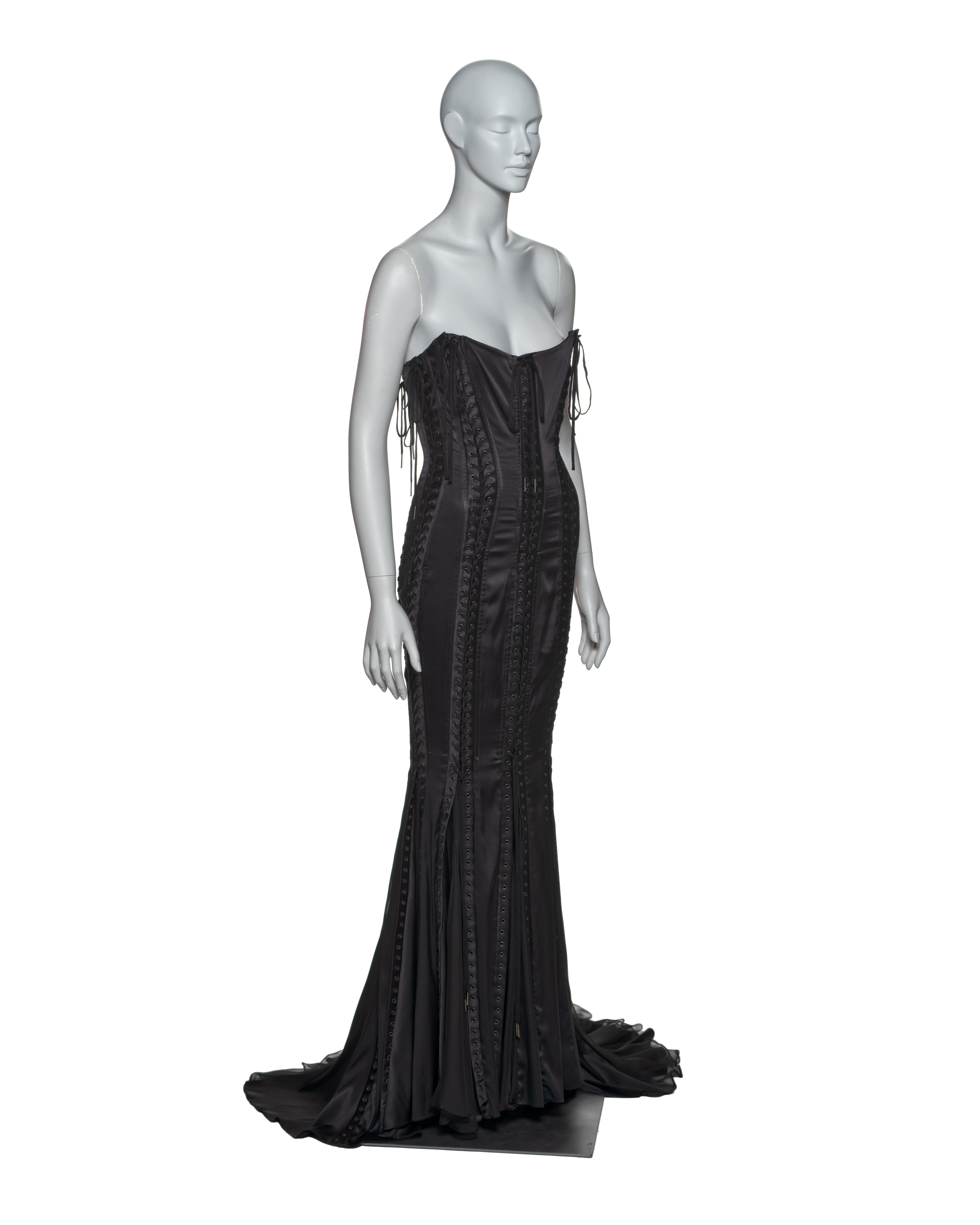 Dolce & Gabbana Black Silk Corset Evening Dress with Chiffon Train, FW 2003 2