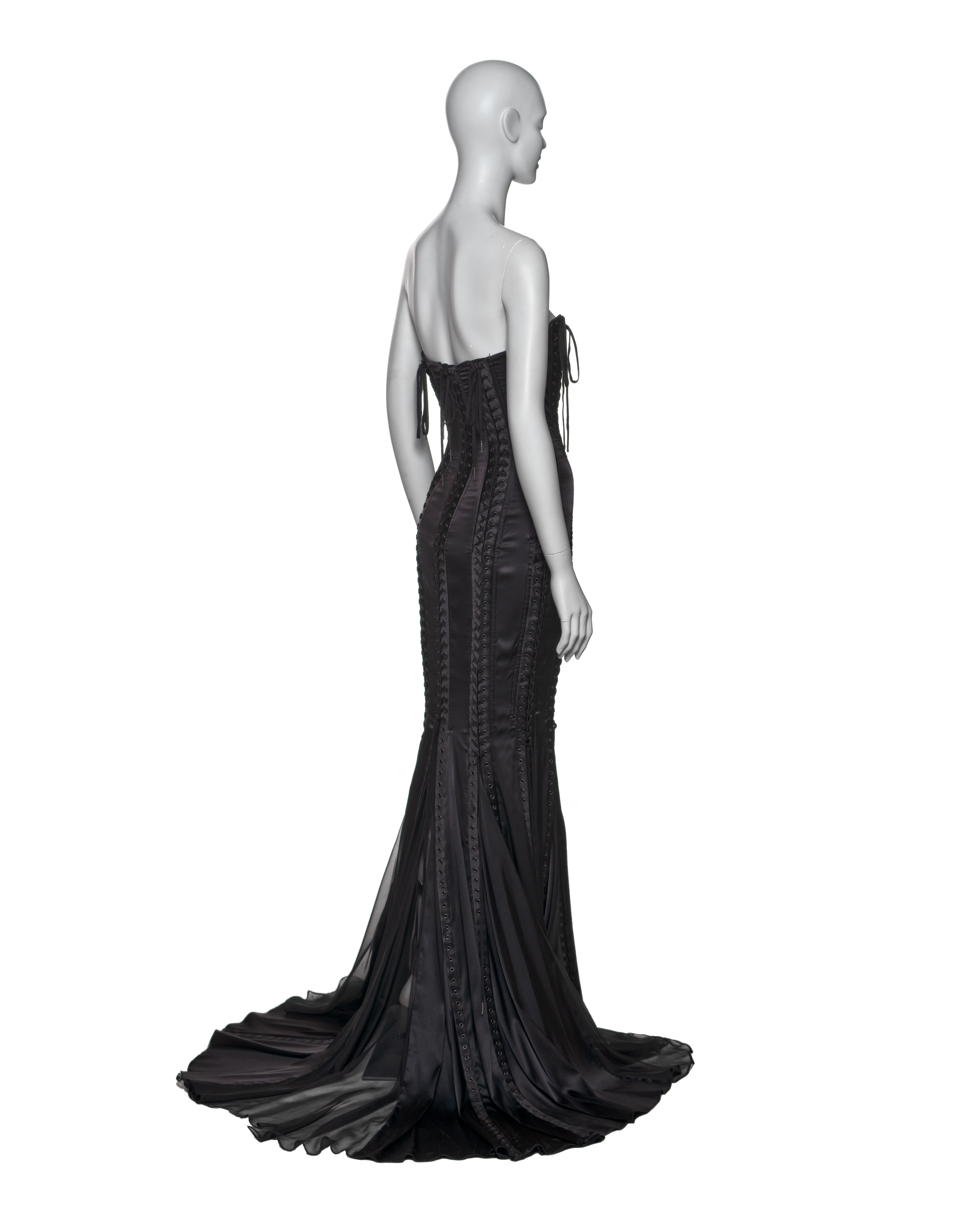 Dolce & Gabbana Black Silk Corset Evening Dress with Chiffon Train, FW 2003 5