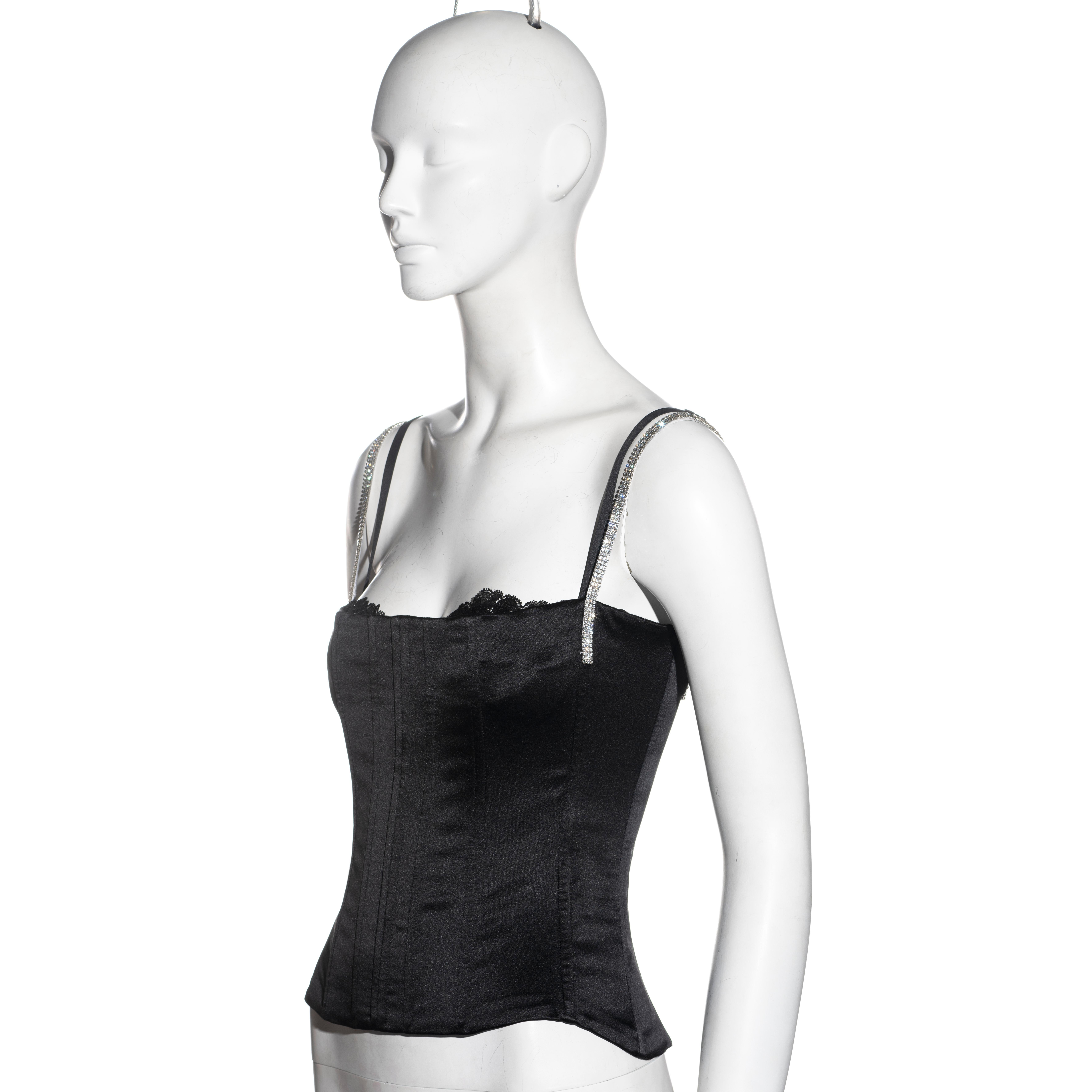 Black Dolce & Gabbana black silk corset with crystal straps, fw 2004 For Sale