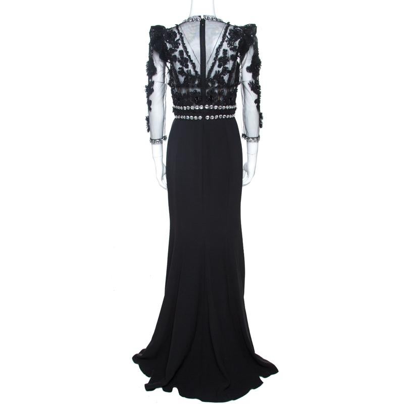 Dolce & Gabbana Black Silk Crepe Embellished Gown M In New Condition In Dubai, Al Qouz 2