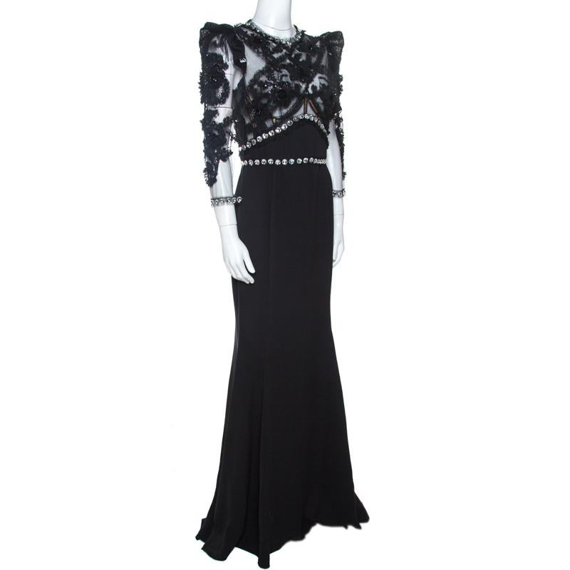 Dolce & Gabbana Black Silk Crepe Embellished Gown M In New Condition In Dubai, Al Qouz 2