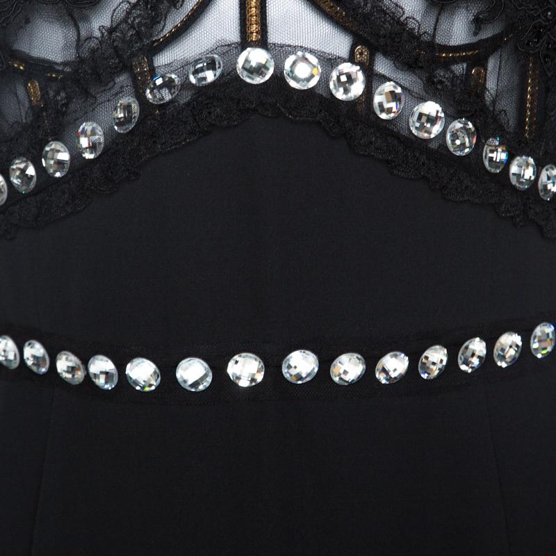 Dolce & Gabbana Black Silk Crepe Embellished Gown M 2