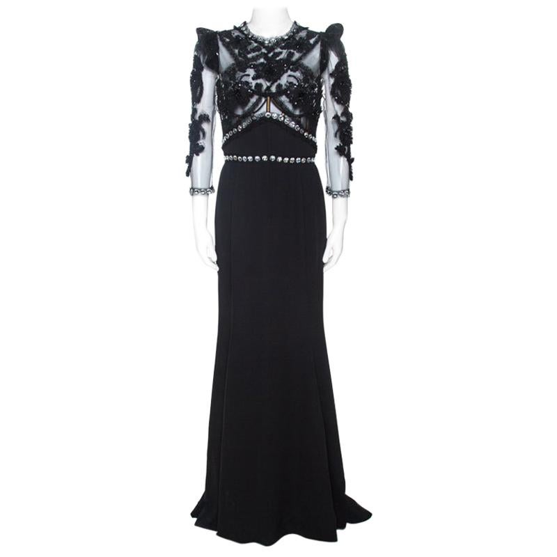 Dolce & Gabbana Black Silk Crepe Embellished Gown M