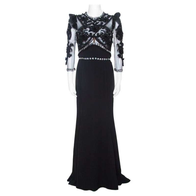 Dolce & Gabbana Black Silk Crepe Embellished Gown M