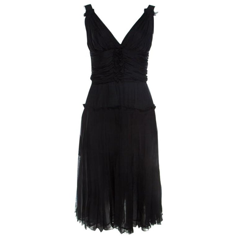 Dolce and Gabbana Black Silk Elasticized Strap Detail Dress M at 1stDibs