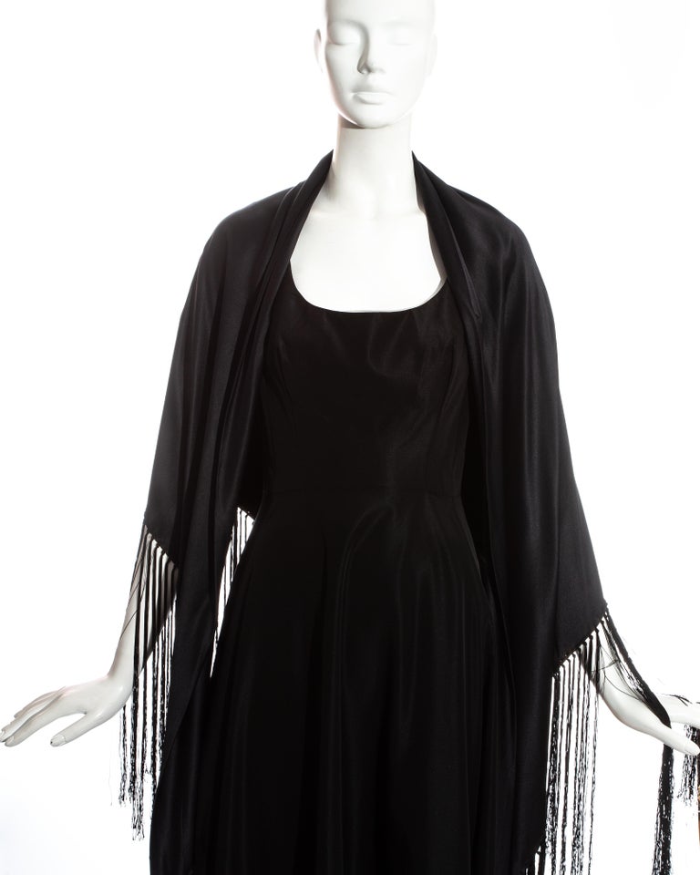 Dolce and Gabbana black evening dress with train and fringed shawl, fw ...