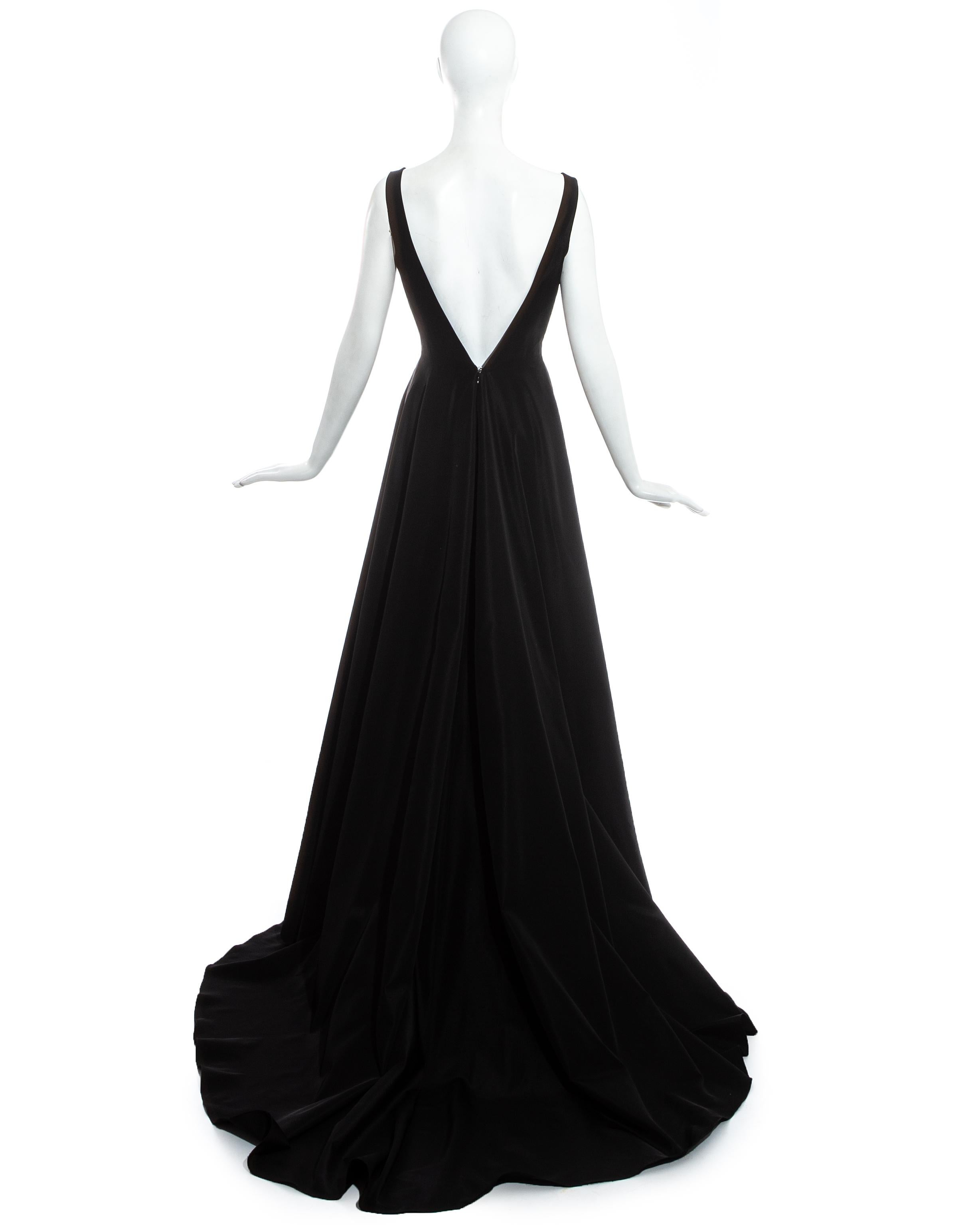 Black Dolce & Gabbana black evening dress with train and fringed shawl, fw 1998