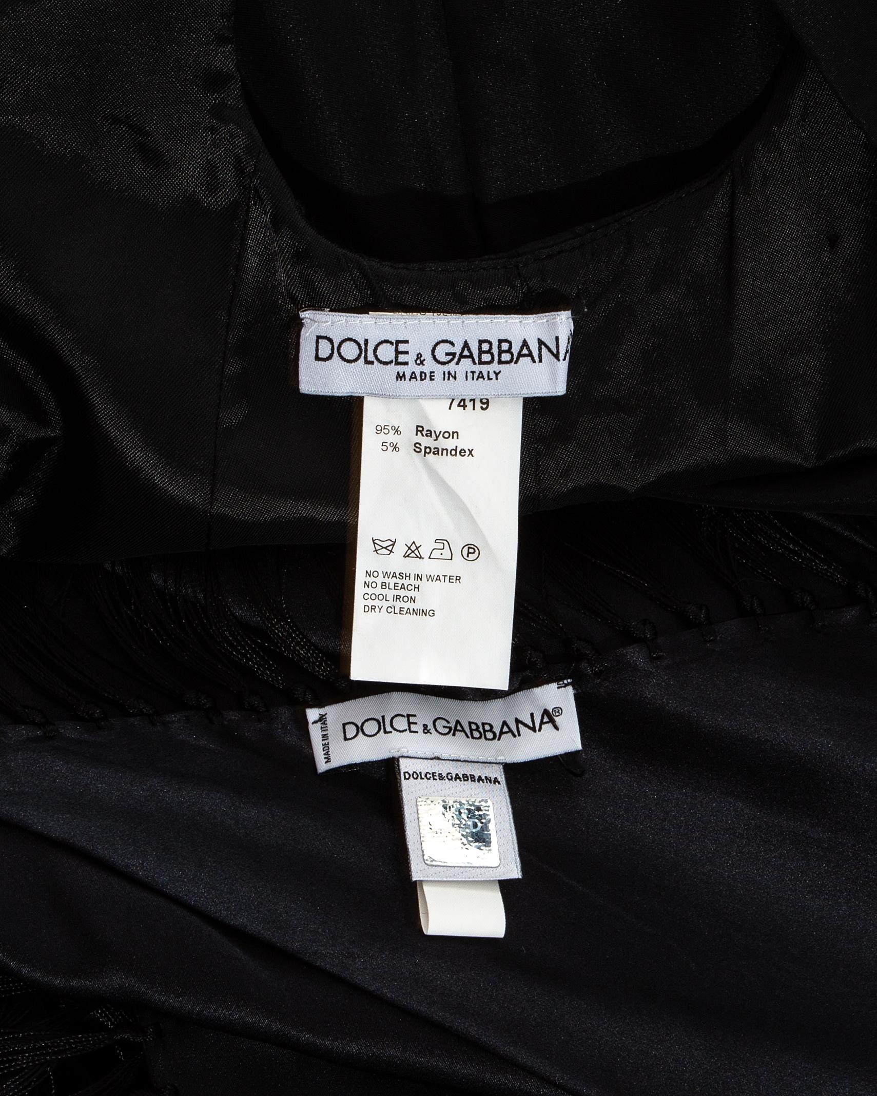 Dolce & Gabbana black evening dress with train and fringed shawl, fw 1998 In Excellent Condition In London, GB