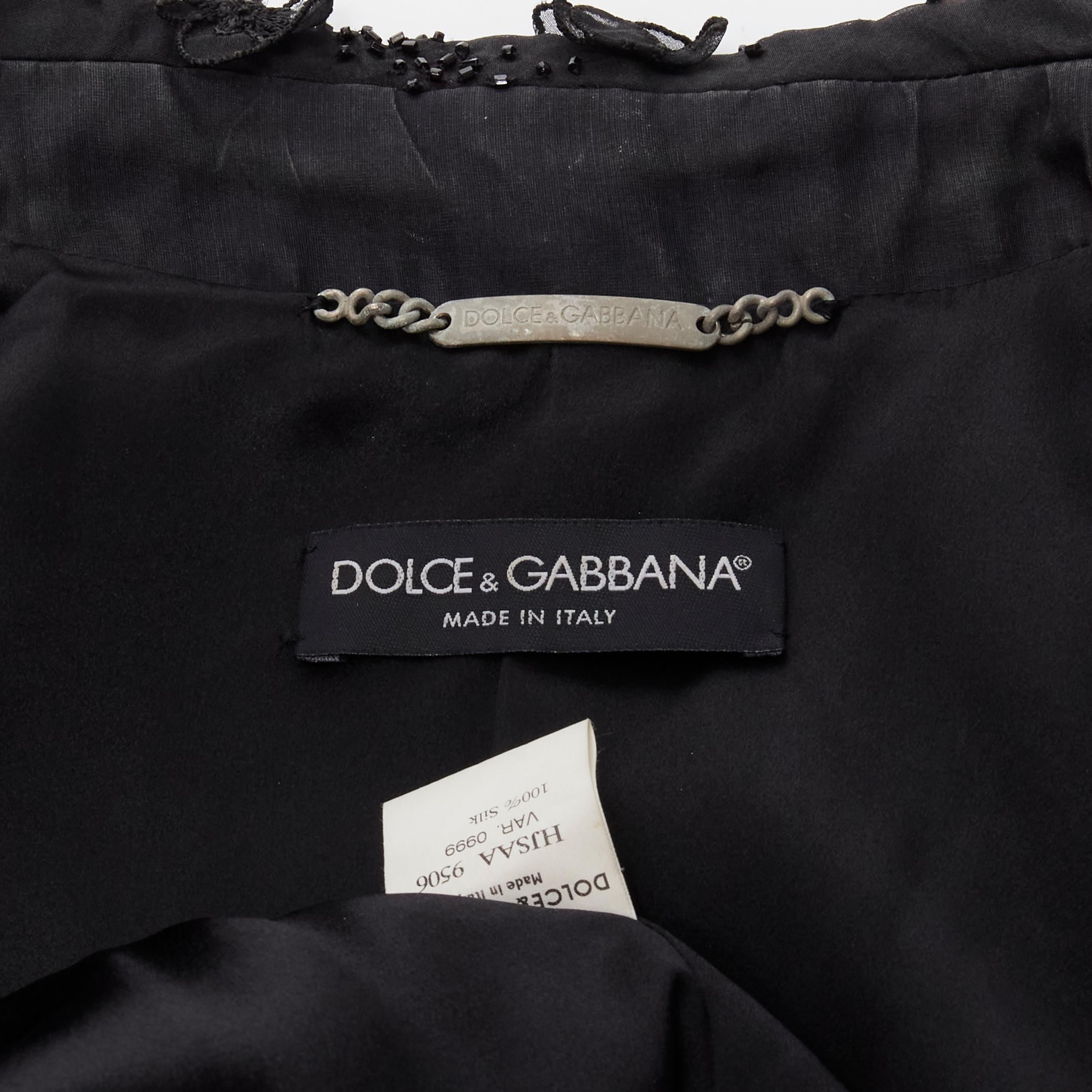 DOLCE GABBANA black silk flower petals bead embellished blazer jacket S 6
