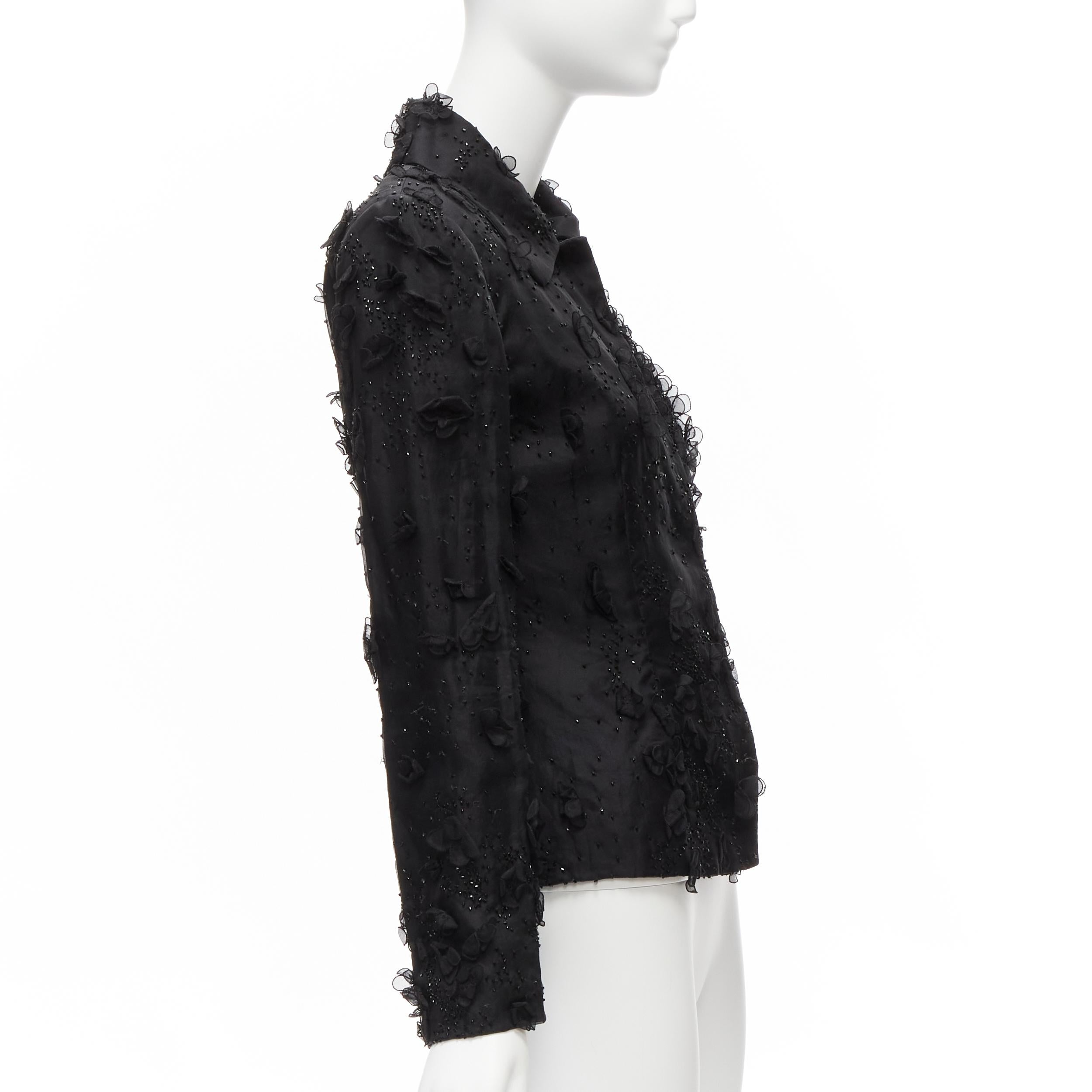 DOLCE GABBANA black silk flower petals bead embellished blazer jacket S For Sale 1