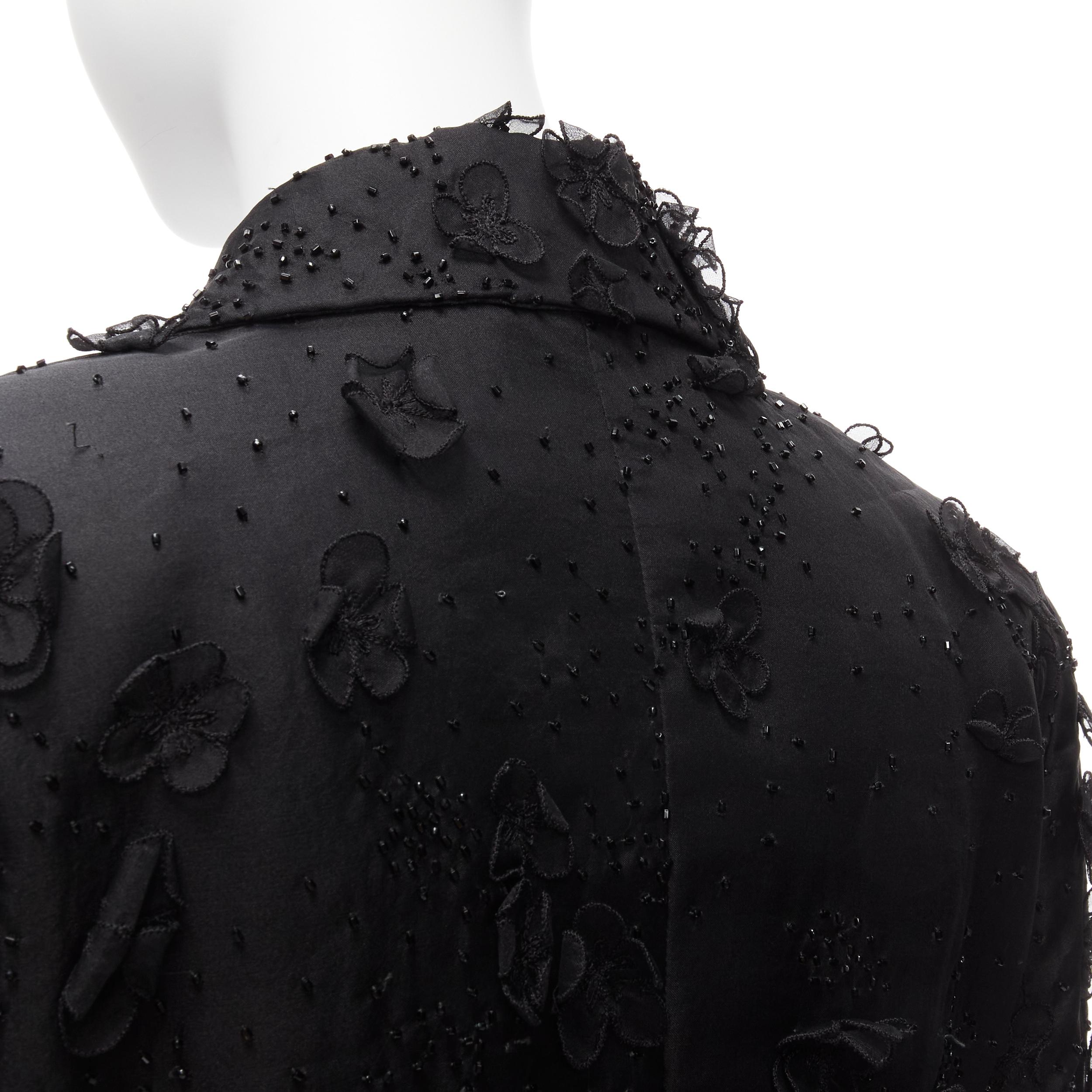 DOLCE GABBANA black silk flower petals bead embellished blazer jacket S 3