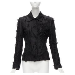 DOLCE GABBANA black silk flower petals bead embellished blazer jacket S