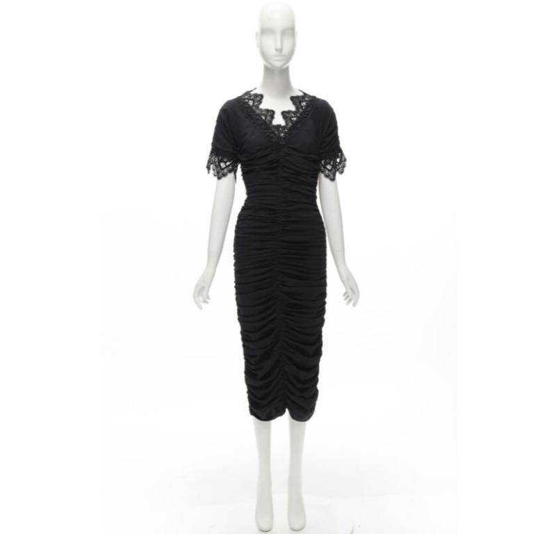 DOLCE GABBANA black silk gathered shirred lace trim cocktail dress IT42 M For Sale 6