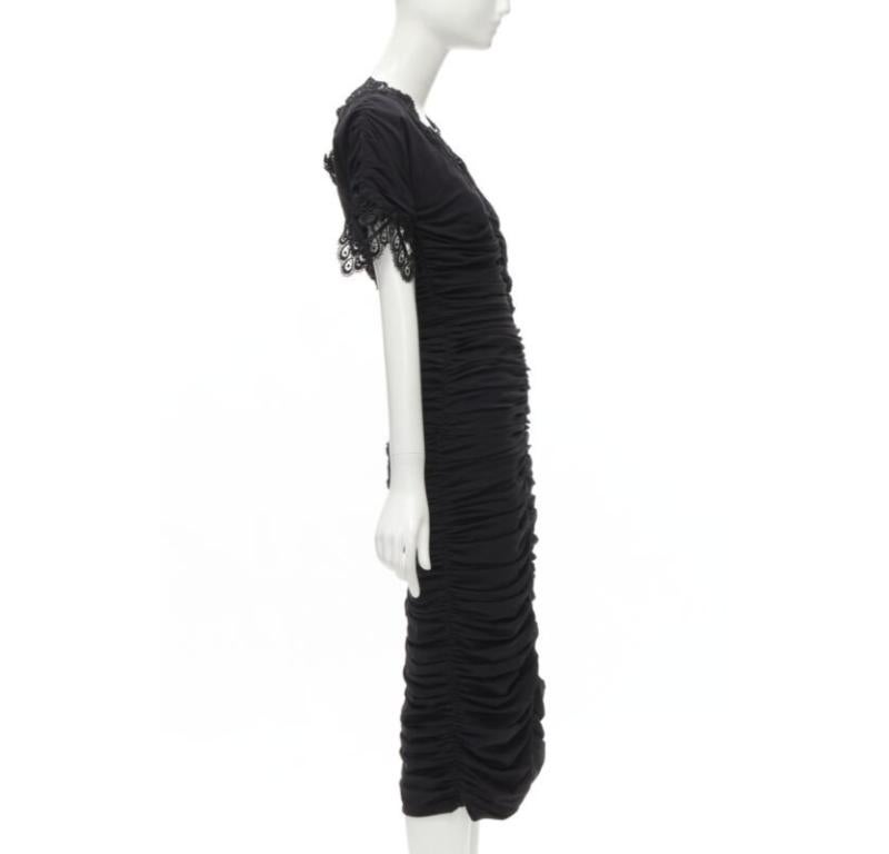 DOLCE GABBANA black silk gathered shirred lace trim cocktail dress IT42 M In Excellent Condition For Sale In Hong Kong, NT