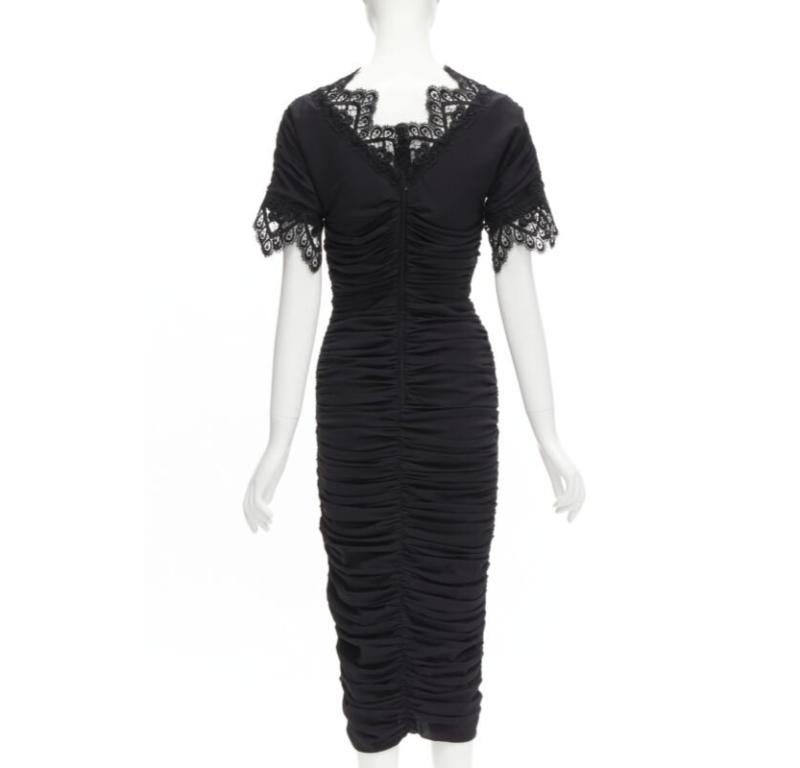 Women's DOLCE GABBANA black silk gathered shirred lace trim cocktail dress IT42 M For Sale