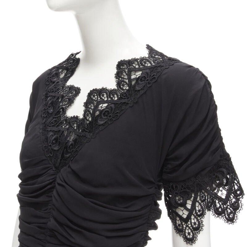 DOLCE GABBANA black silk gathered shirred lace trim cocktail dress IT42 M For Sale 2