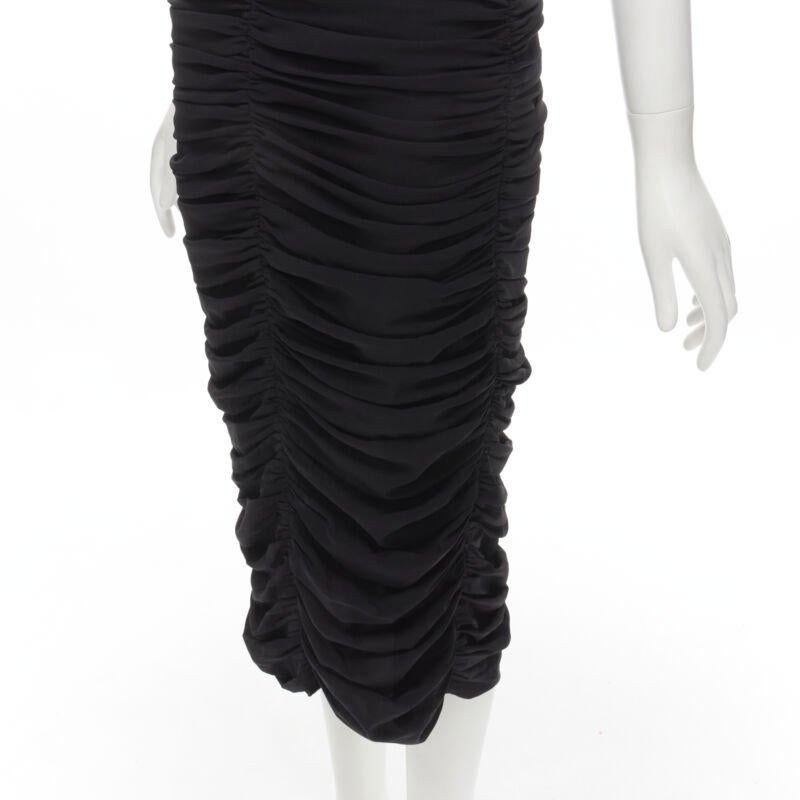 DOLCE GABBANA black silk gathered shirred lace trim cocktail dress IT42 M For Sale 4