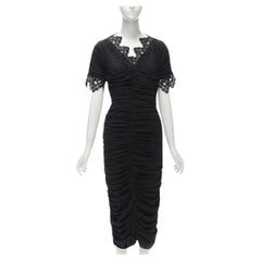 DOLCE GABBANA black silk gathered shirred lace trim cocktail dress IT42 M