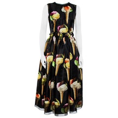 Dolce & Gabbana Black Silk Gelato Print Sleeveless Midi Dress S