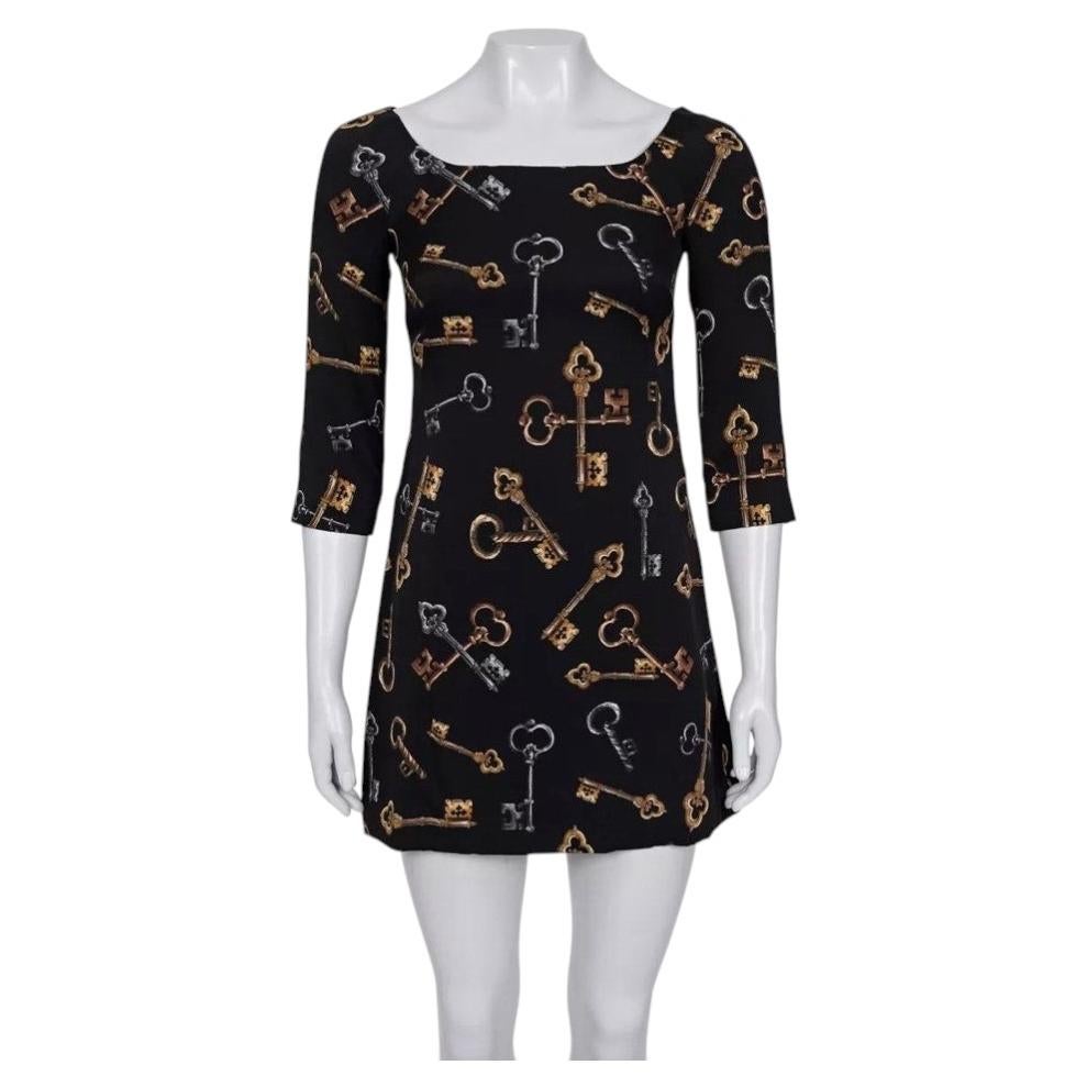 Dolce & Gabbana Black Silk Key Print Dress - IT36/XXS