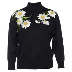 Dolce & Gabbana Black Silk Knit Floral Embroidered Top S