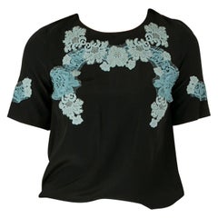 Dolce & Gabbana Black Silk Lace Applique Detail Short Sleeve Blouse S