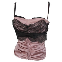 Vintage Dolce & Gabbana Black Silk Lace Corset Bustier Pink Top