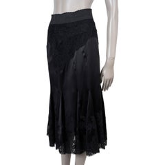 DOLCE & GABBANA black silk LACE TRIM SATIN MIDI Skirt 42 M