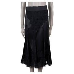 DOLCE & GABBANA black silk LACE TRIM SATIN MIDI Skirt 42 M