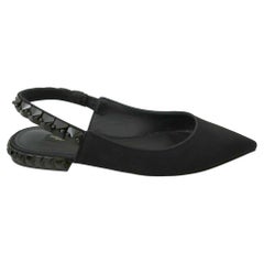 Dolce & Gabbana Black Silk Leather Slingback Flats Shoes Sandals Crystals