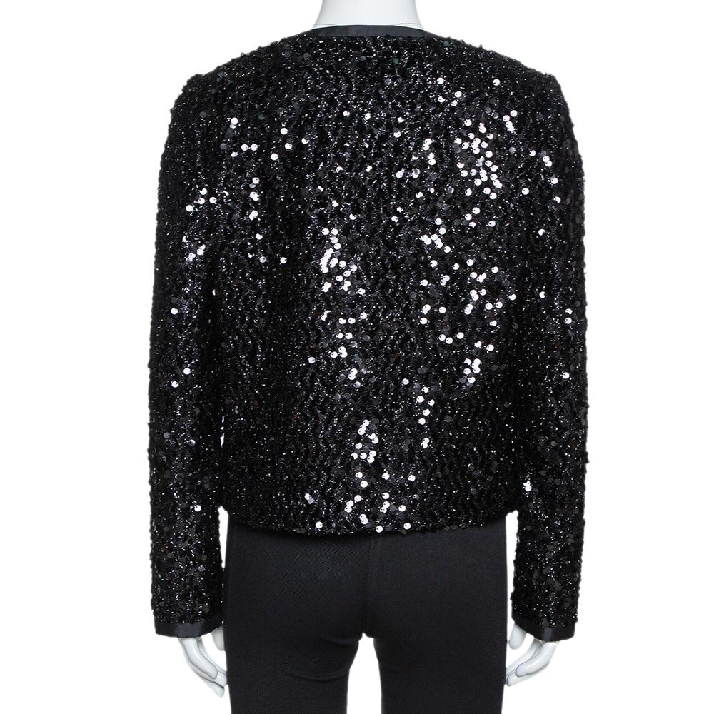 Dolce & Gabbana Black Silk Lined Sequined Jacket M 6