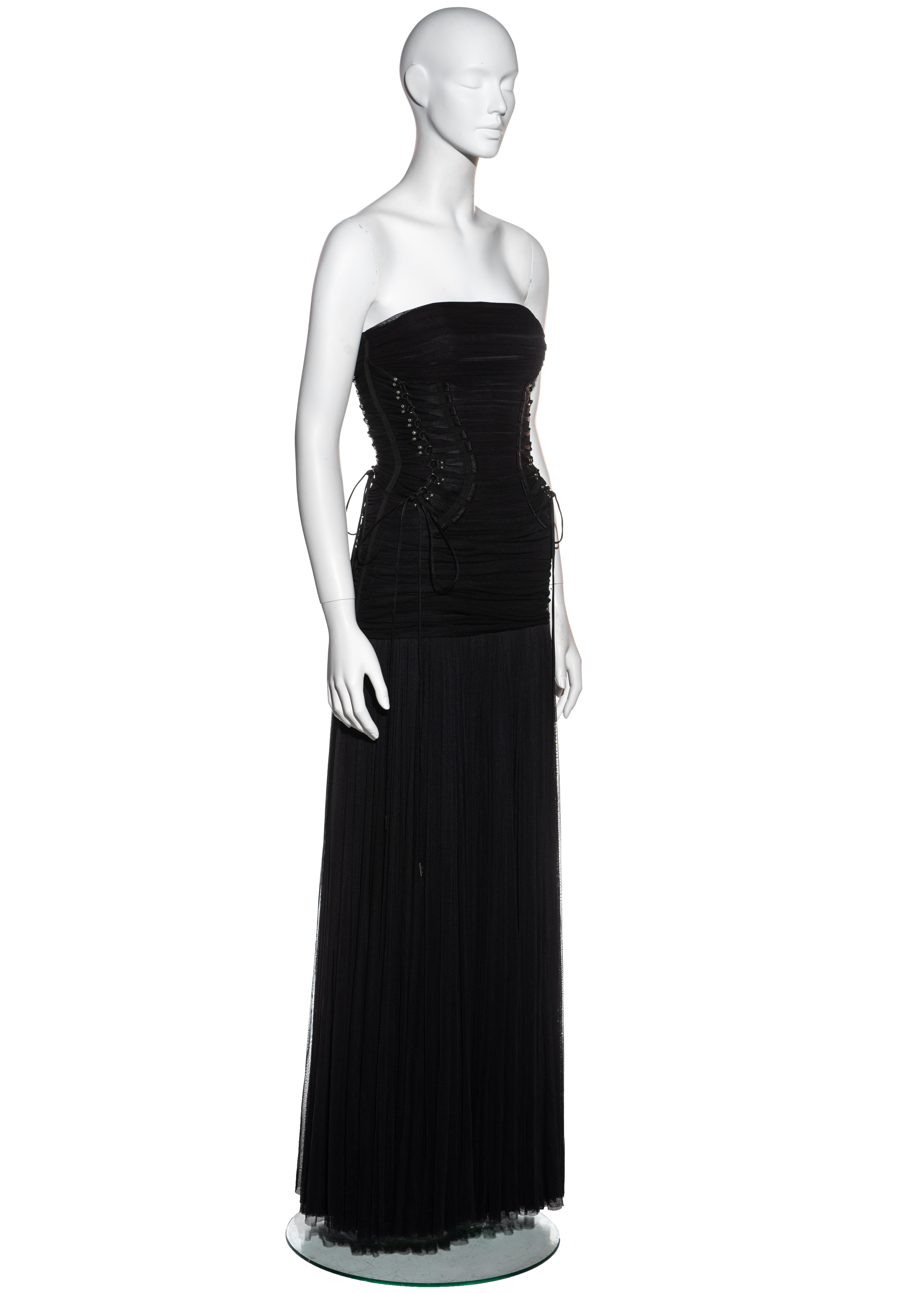 Black Dolce & Gabbana black silk mesh strapless corseted maxi dress, c. 2000's