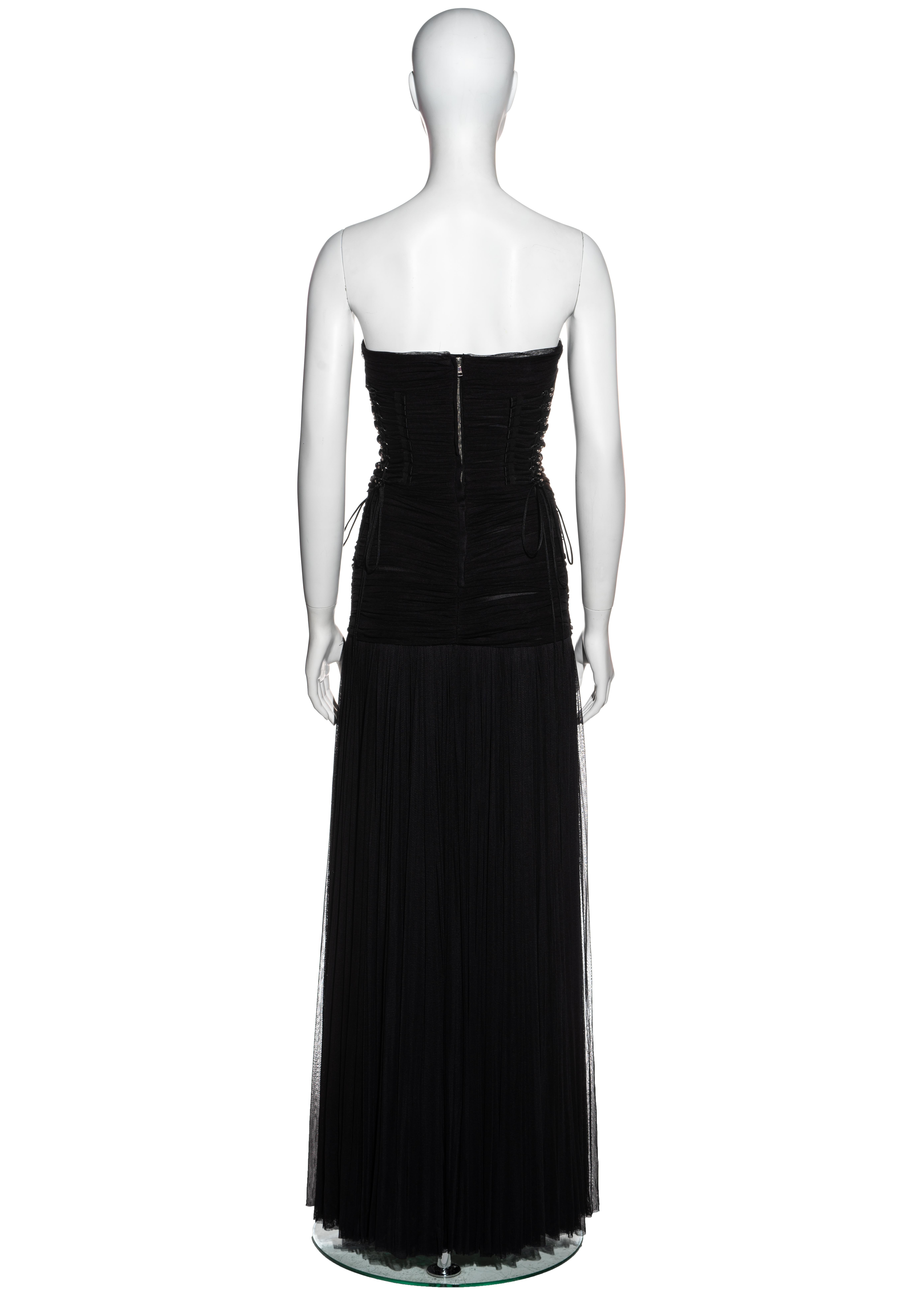 Dolce & Gabbana black silk mesh strapless corseted maxi dress, c. 2000's In Excellent Condition In London, GB