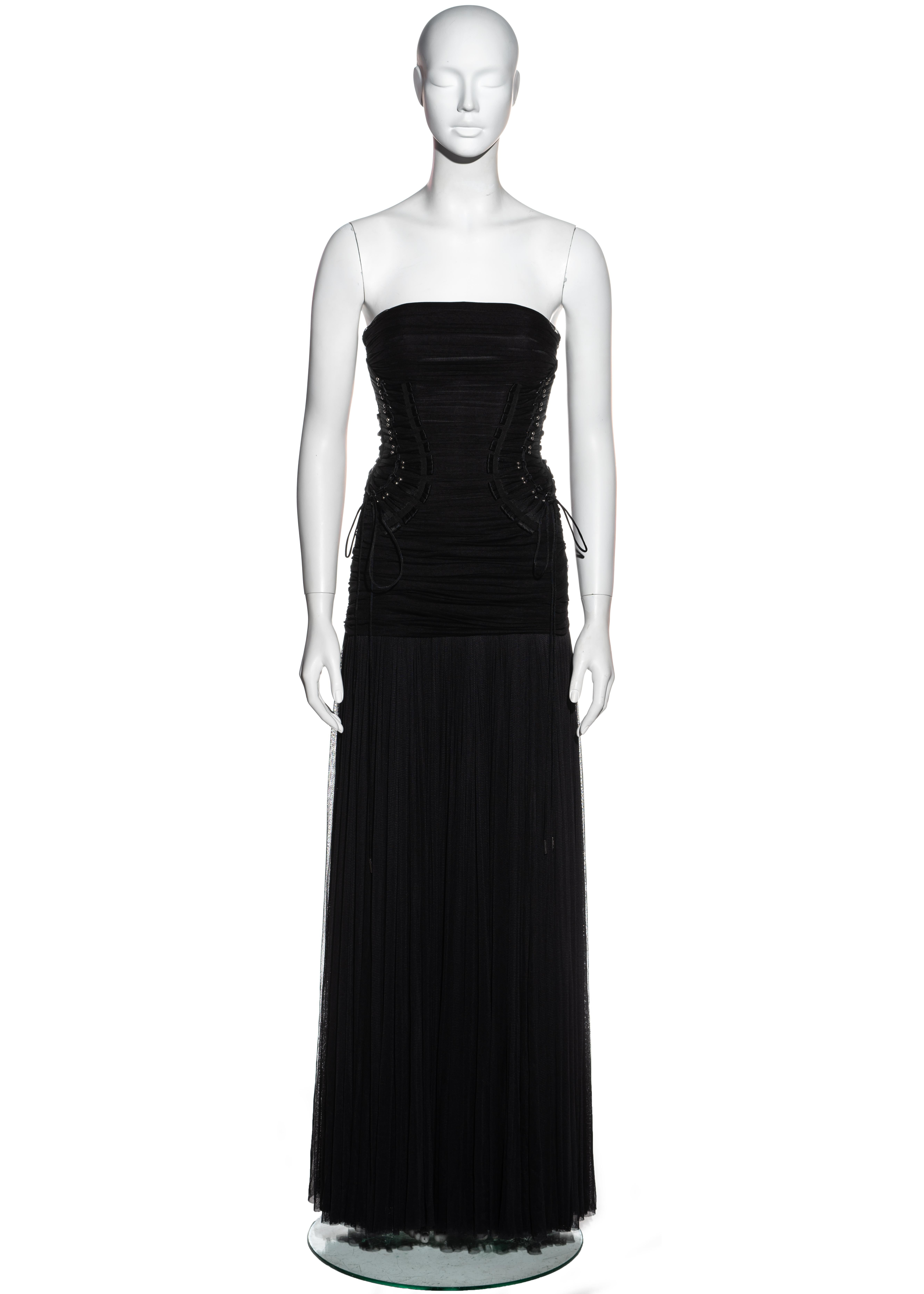 Dolce & Gabbana black silk mesh strapless corseted maxi dress, c. 2000's 3