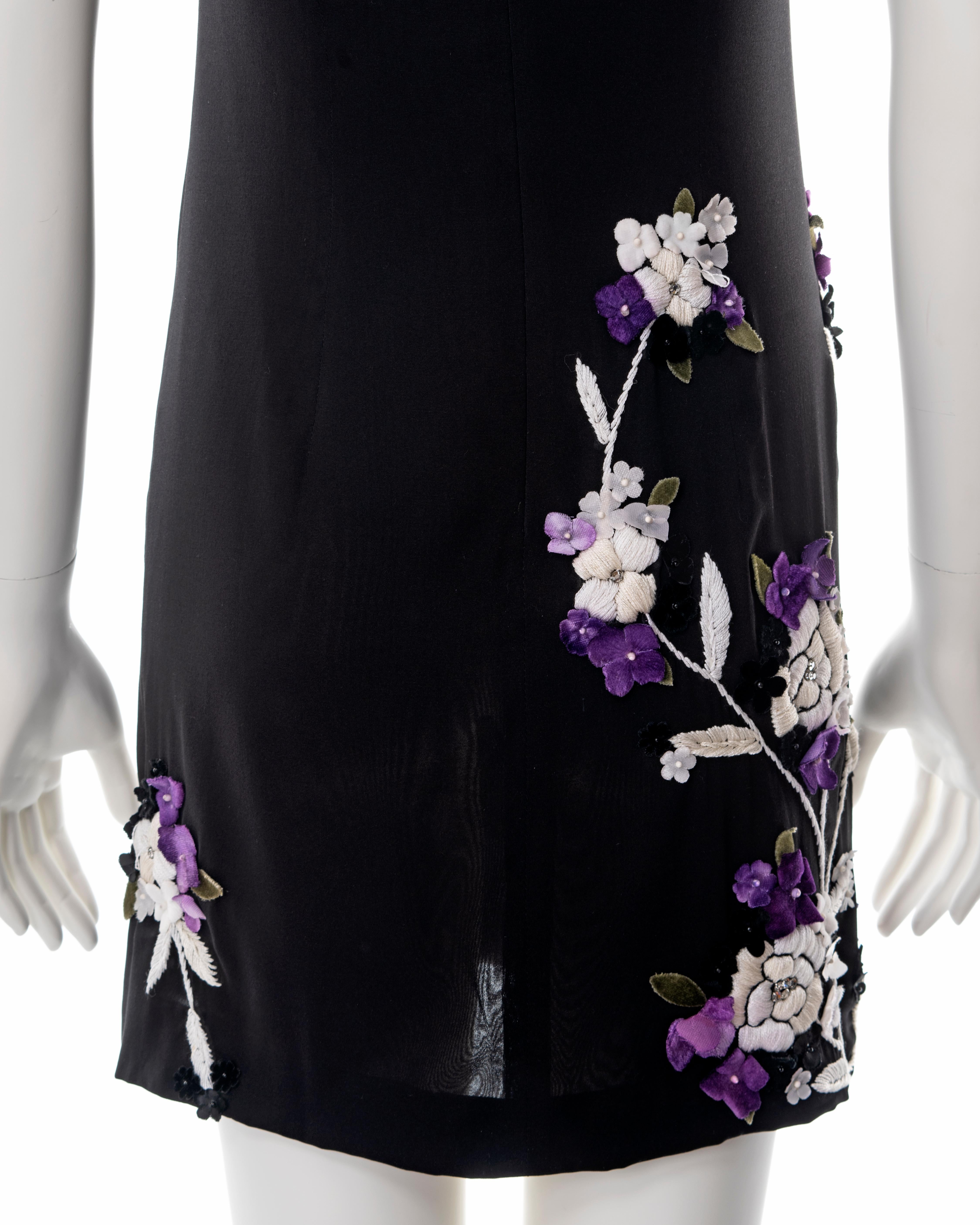 Dolce & Gabbana black silk mini dress with floral embroidery, fw 1997 For Sale 6