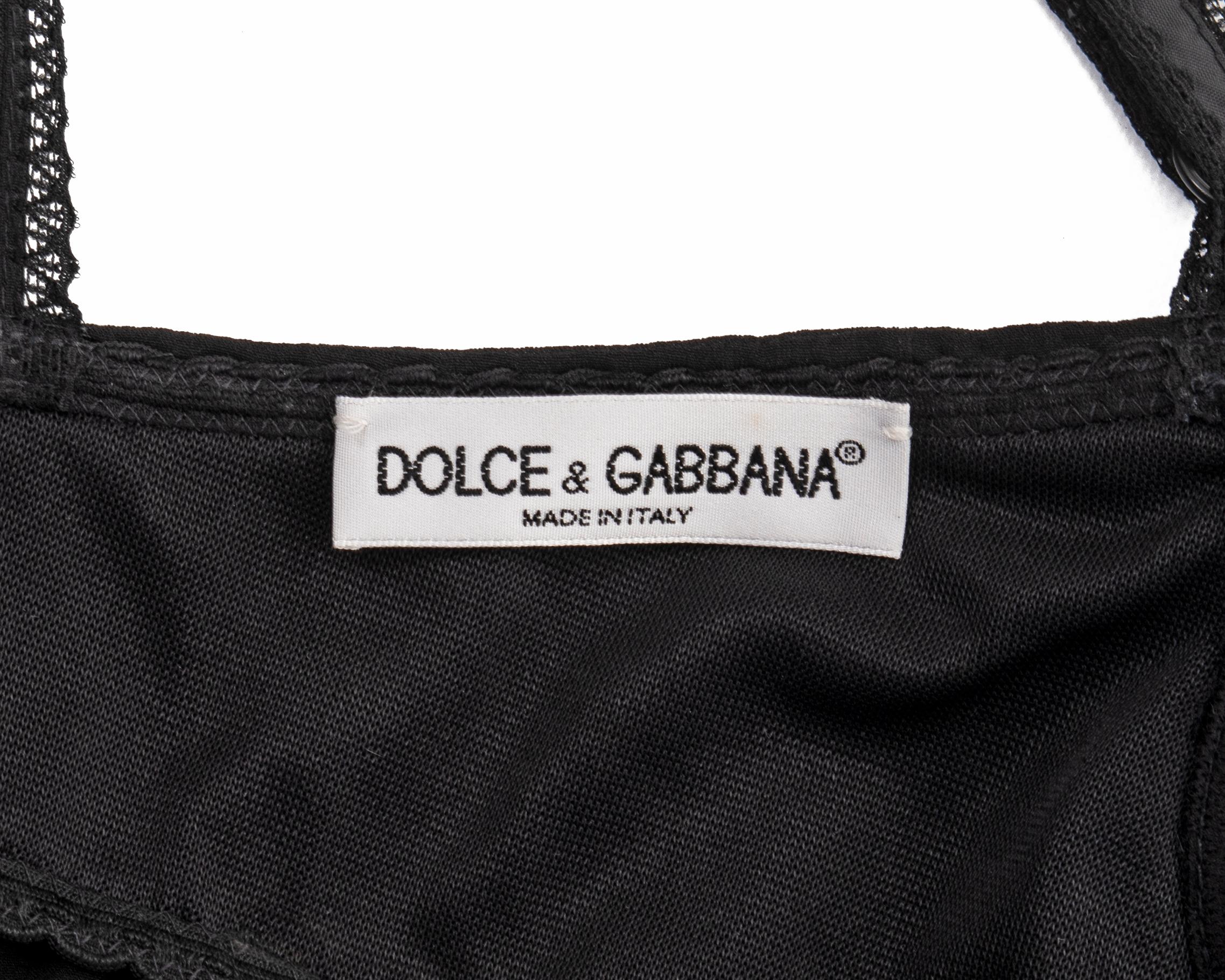 Dolce & Gabbana black silk mini dress with floral embroidery, fw 1997 For Sale 8