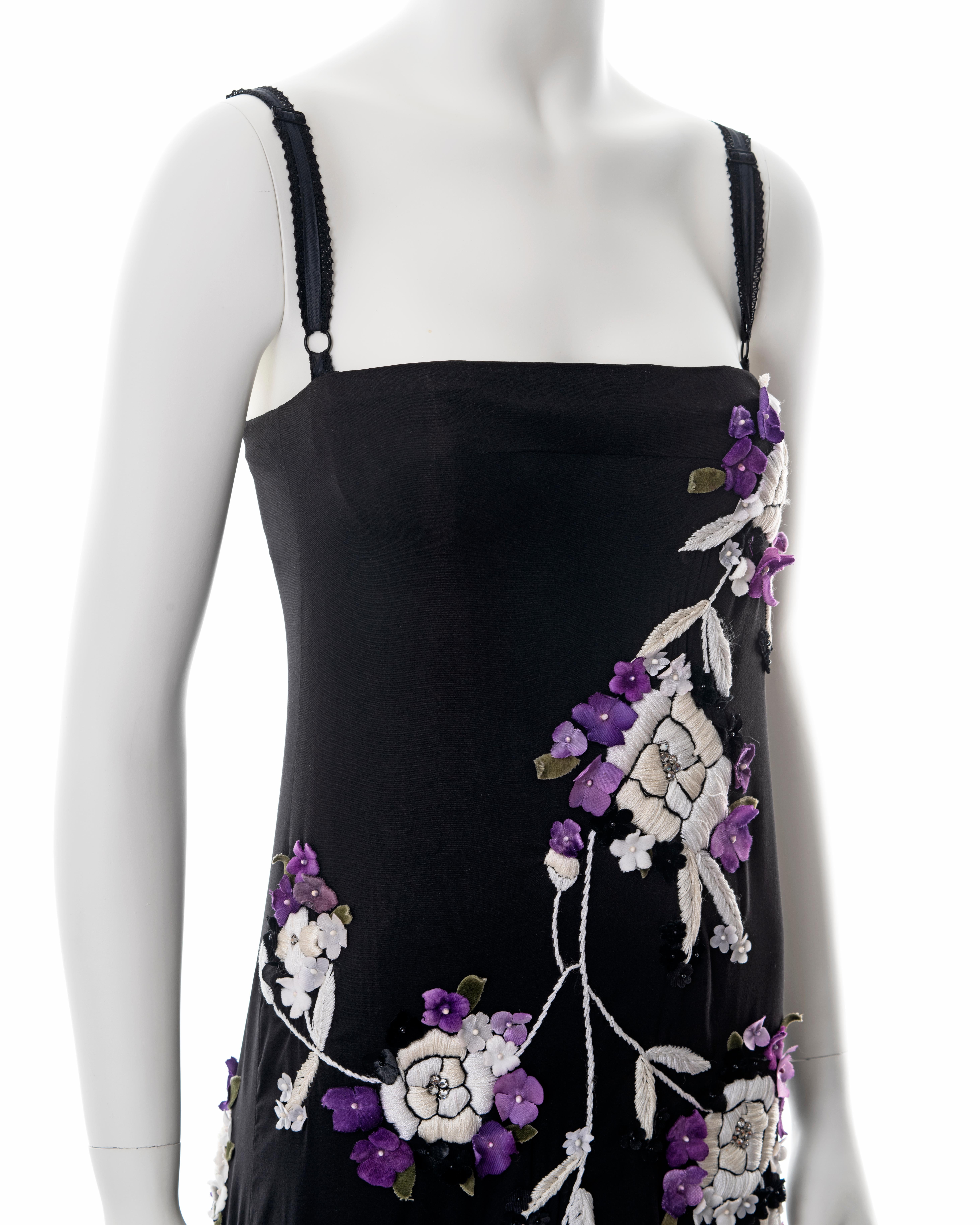 Dolce & Gabbana black silk mini dress with floral embroidery, fw 1997 For Sale 3