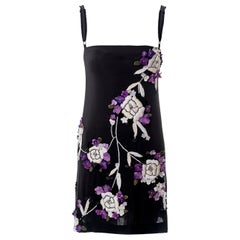 Dolce & Gabbana black silk mini dress with floral embroidery, fw 1997