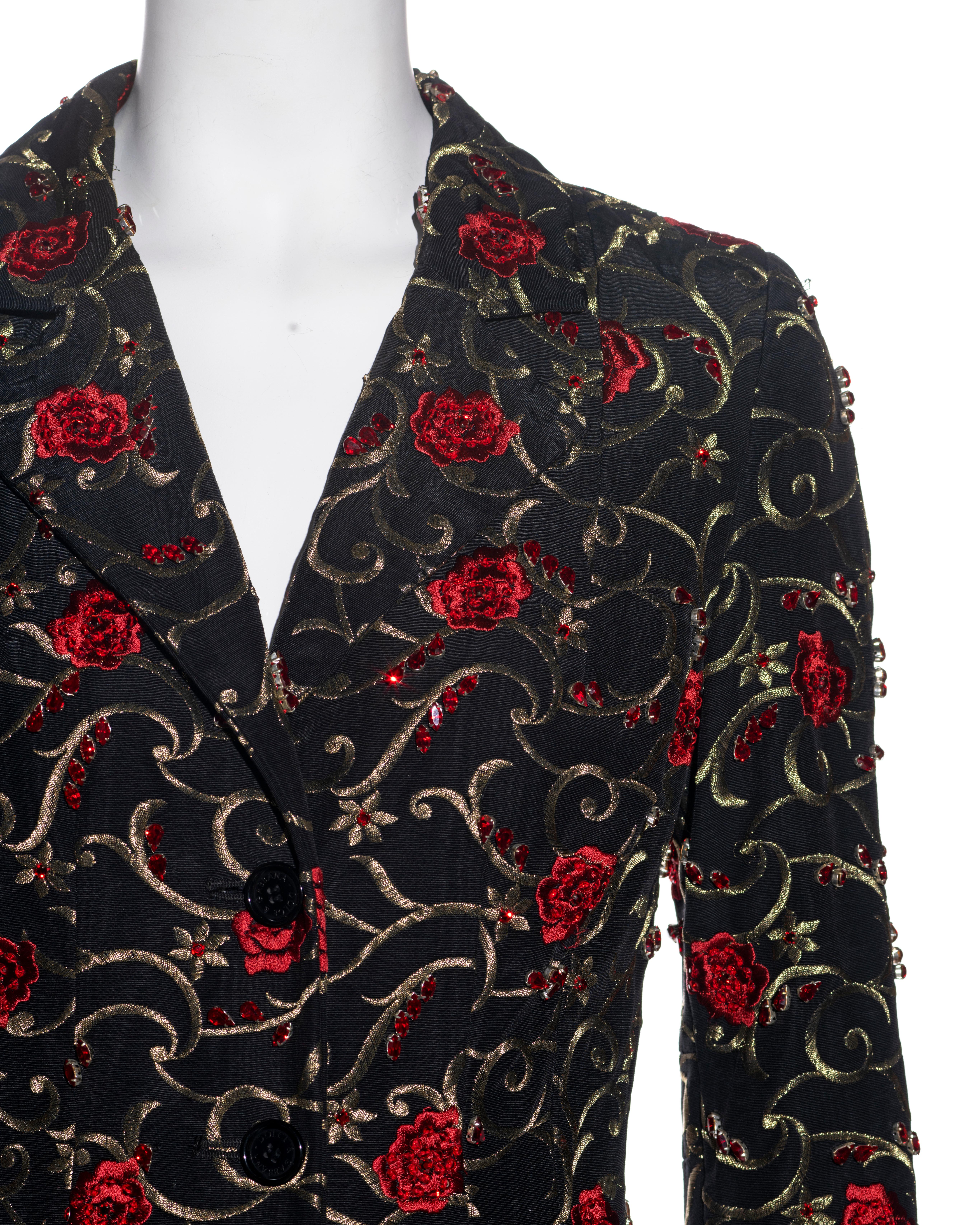 Black Dolce & Gabbana black silk moiré embellished evening coat, fw 1997 For Sale